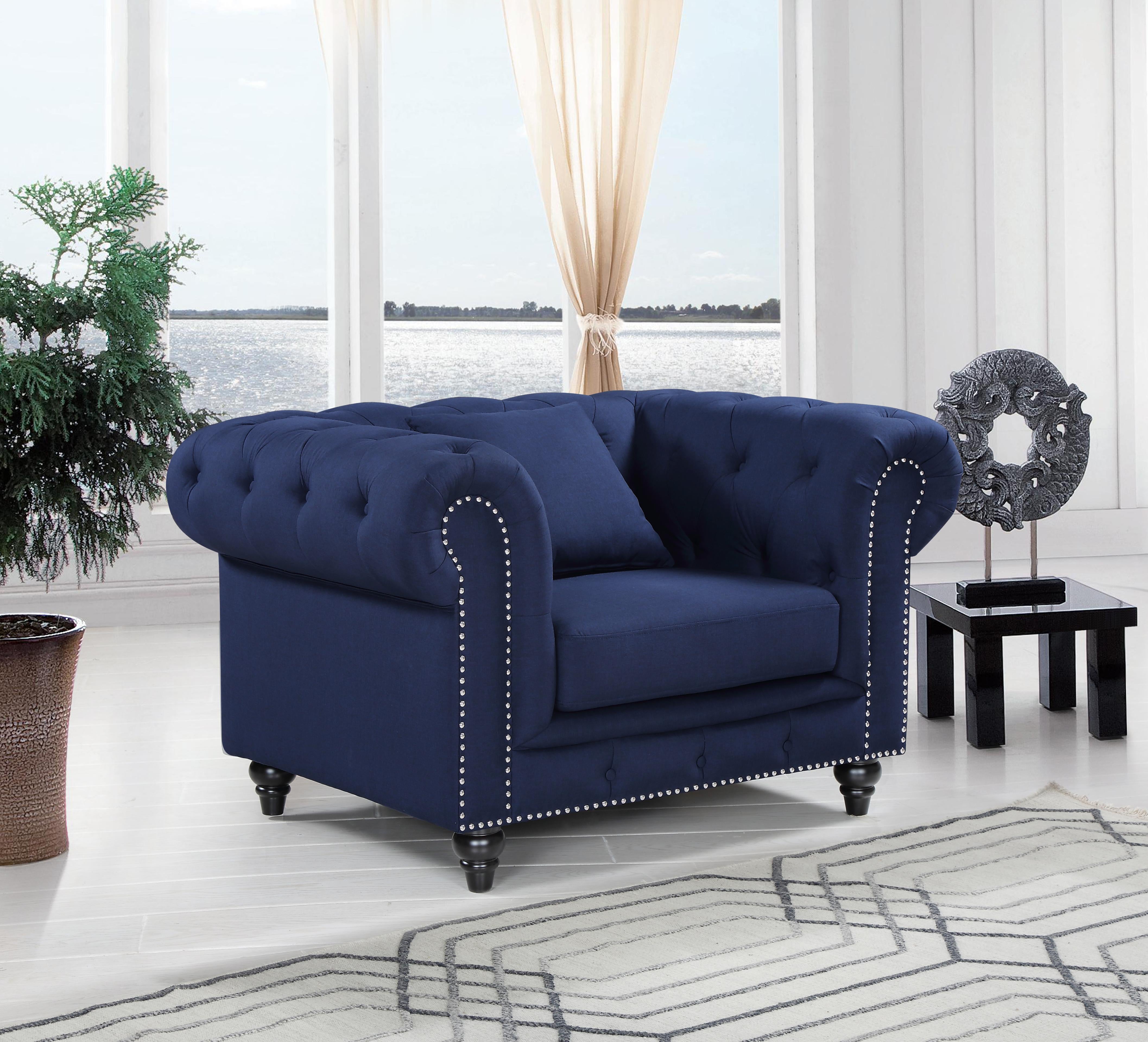 Chesterfield Navy Linen Chair - Luxury Home Furniture (MI)