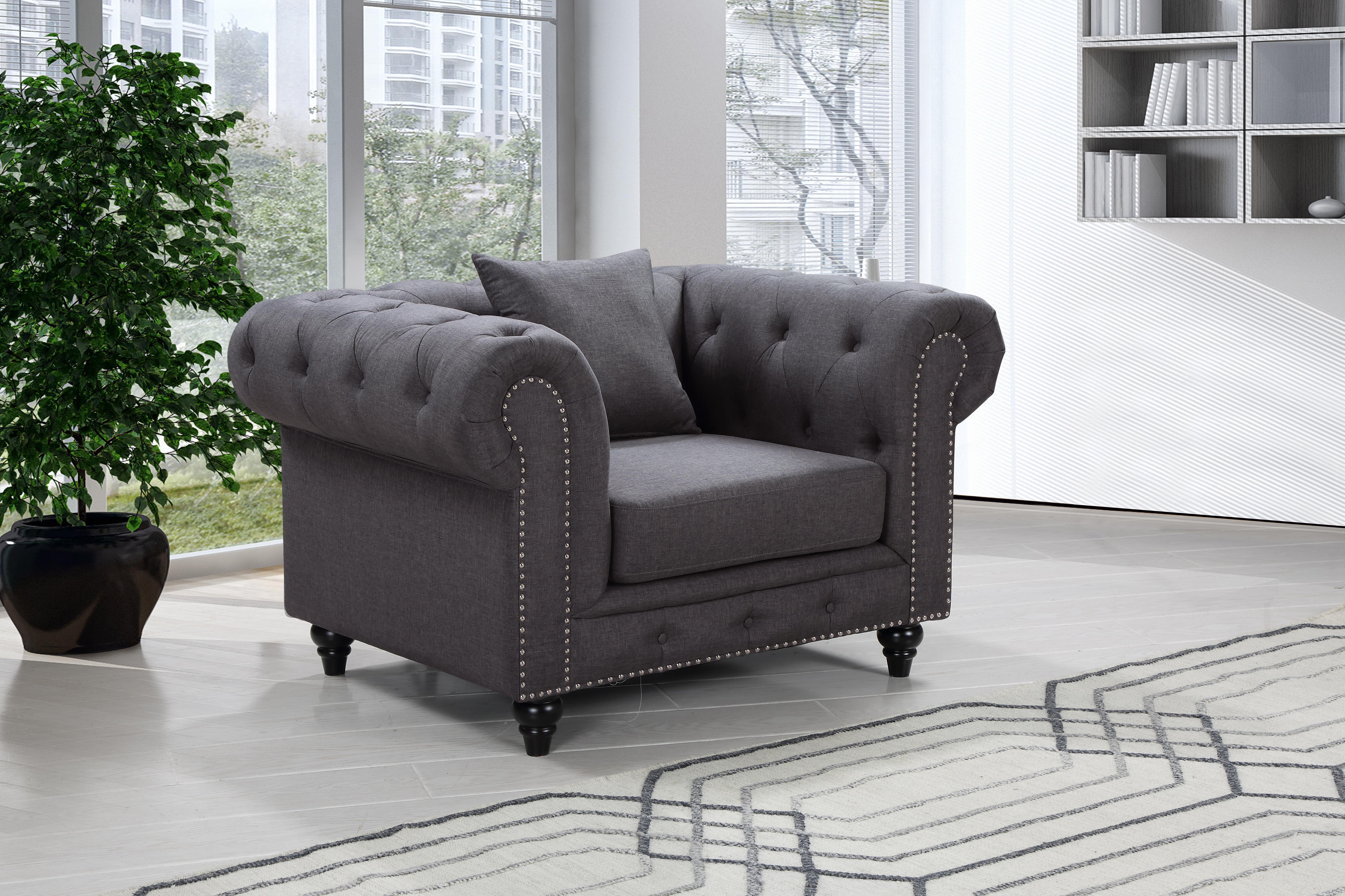 Chesterfield Grey Linen Chair - Luxury Home Furniture (MI)