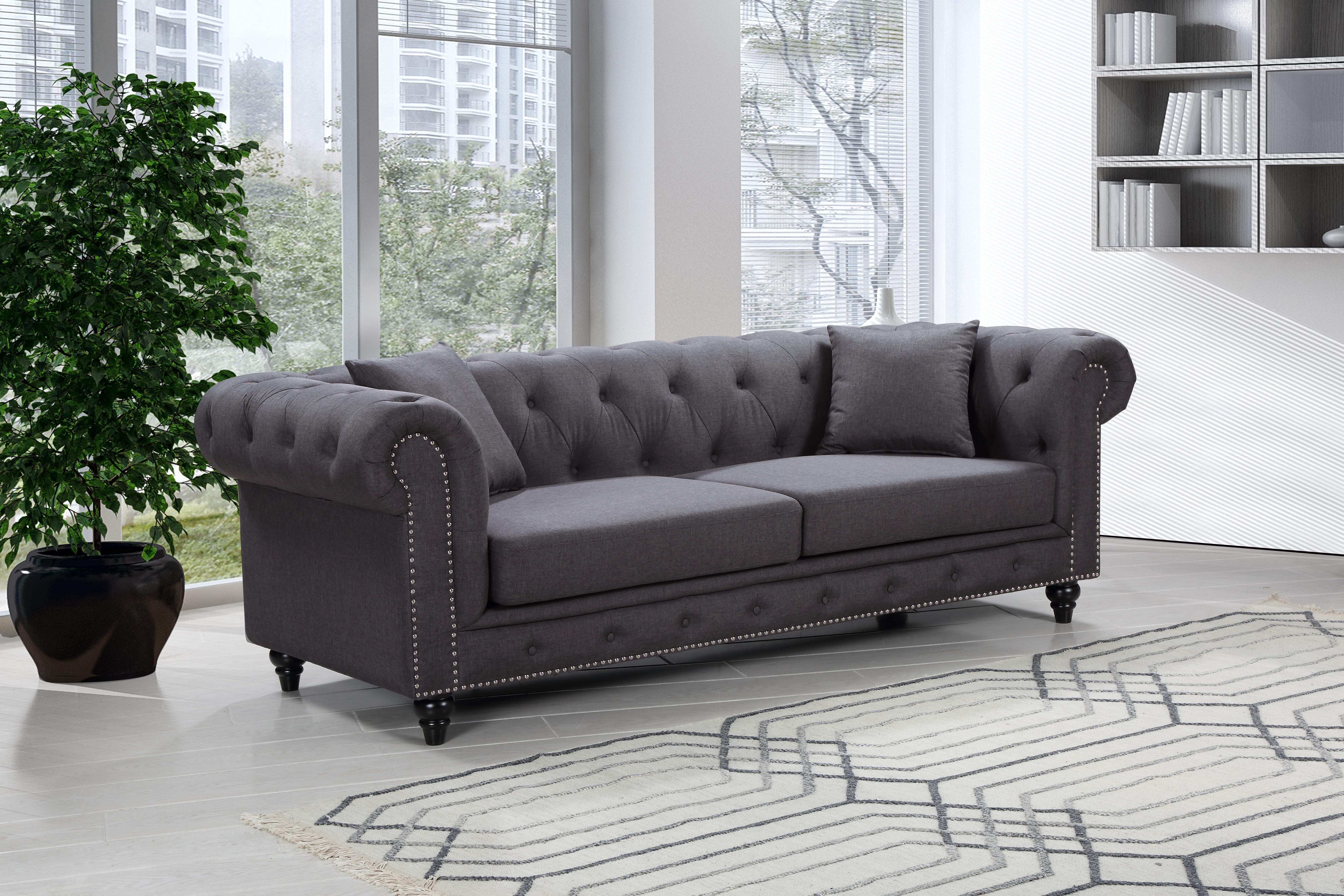 Chesterfield Grey Linen Sofa - Luxury Home Furniture (MI)