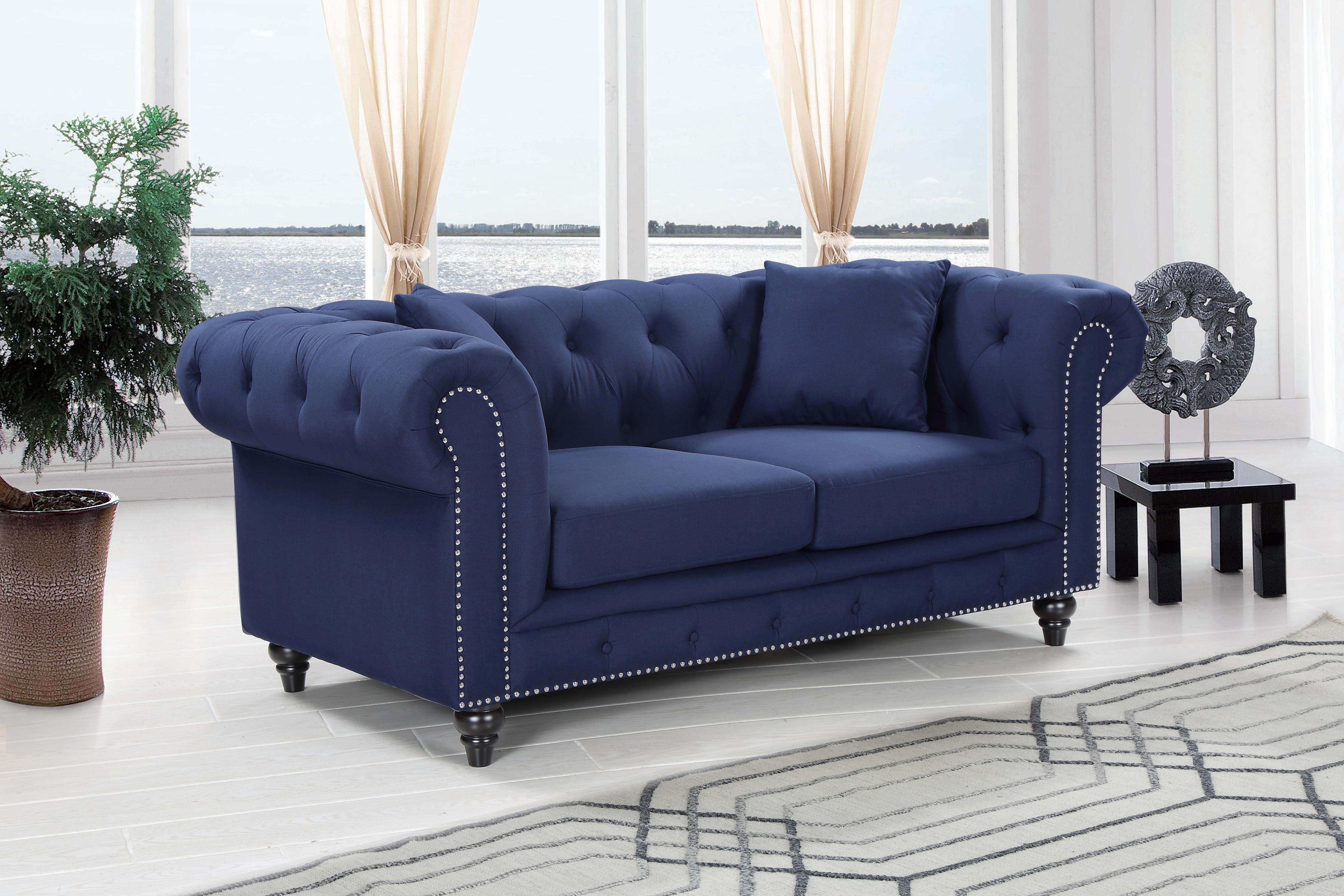 Chesterfield Navy Linen Loveseat - Luxury Home Furniture (MI)