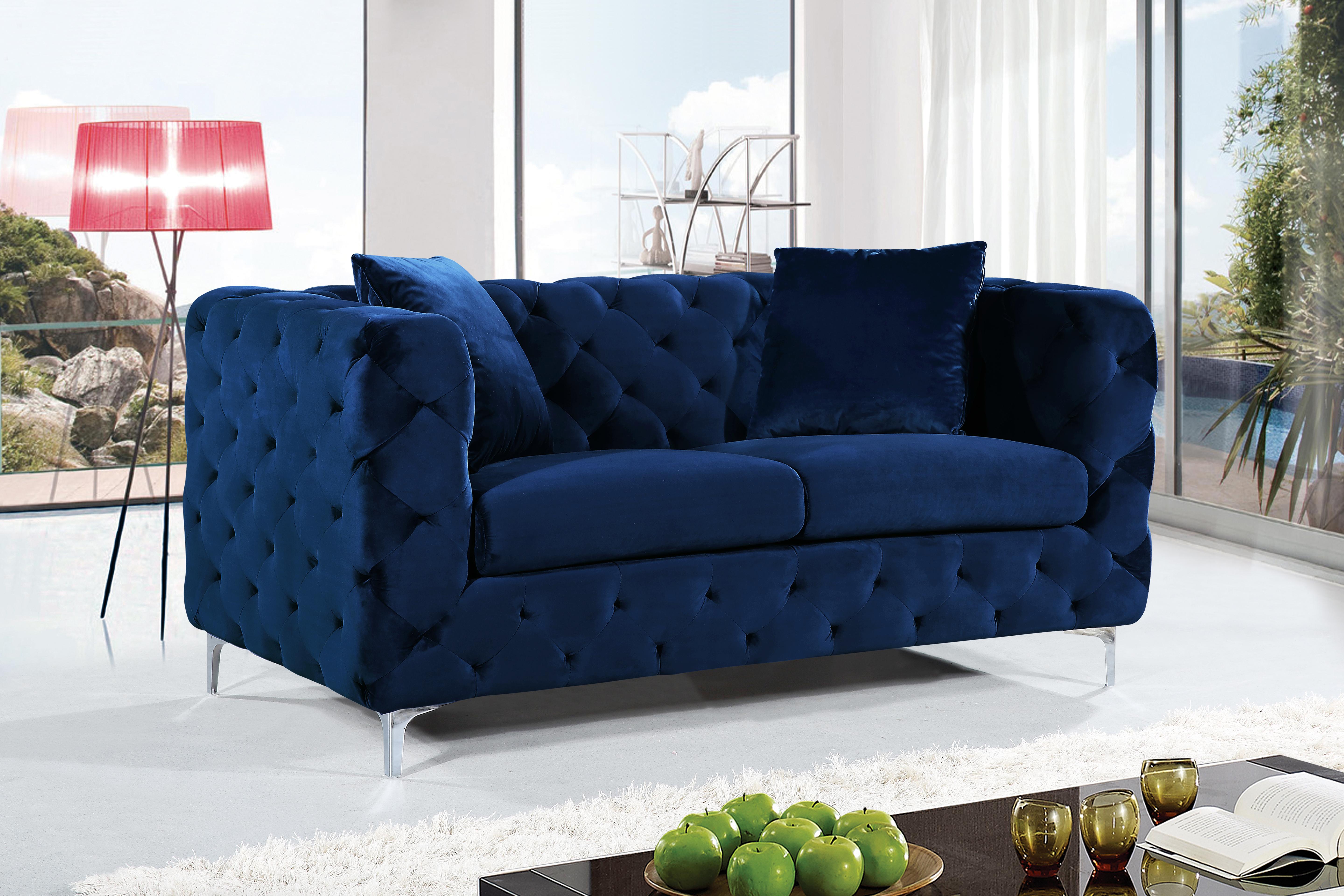 Scarlett Navy Velvet Loveseat - Luxury Home Furniture (MI)