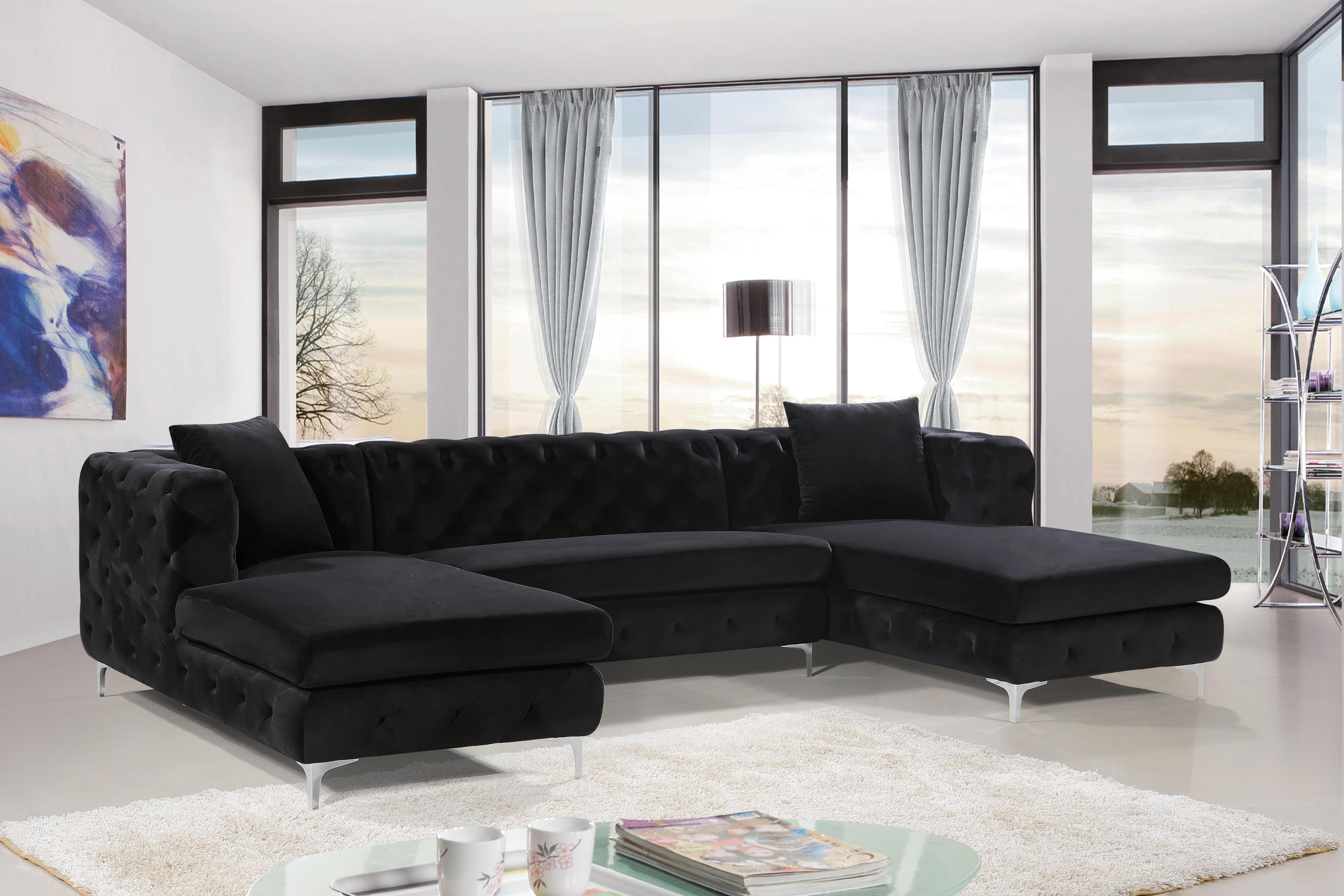 Gail Black Velvet 3pc. Sectional - Luxury Home Furniture (MI)