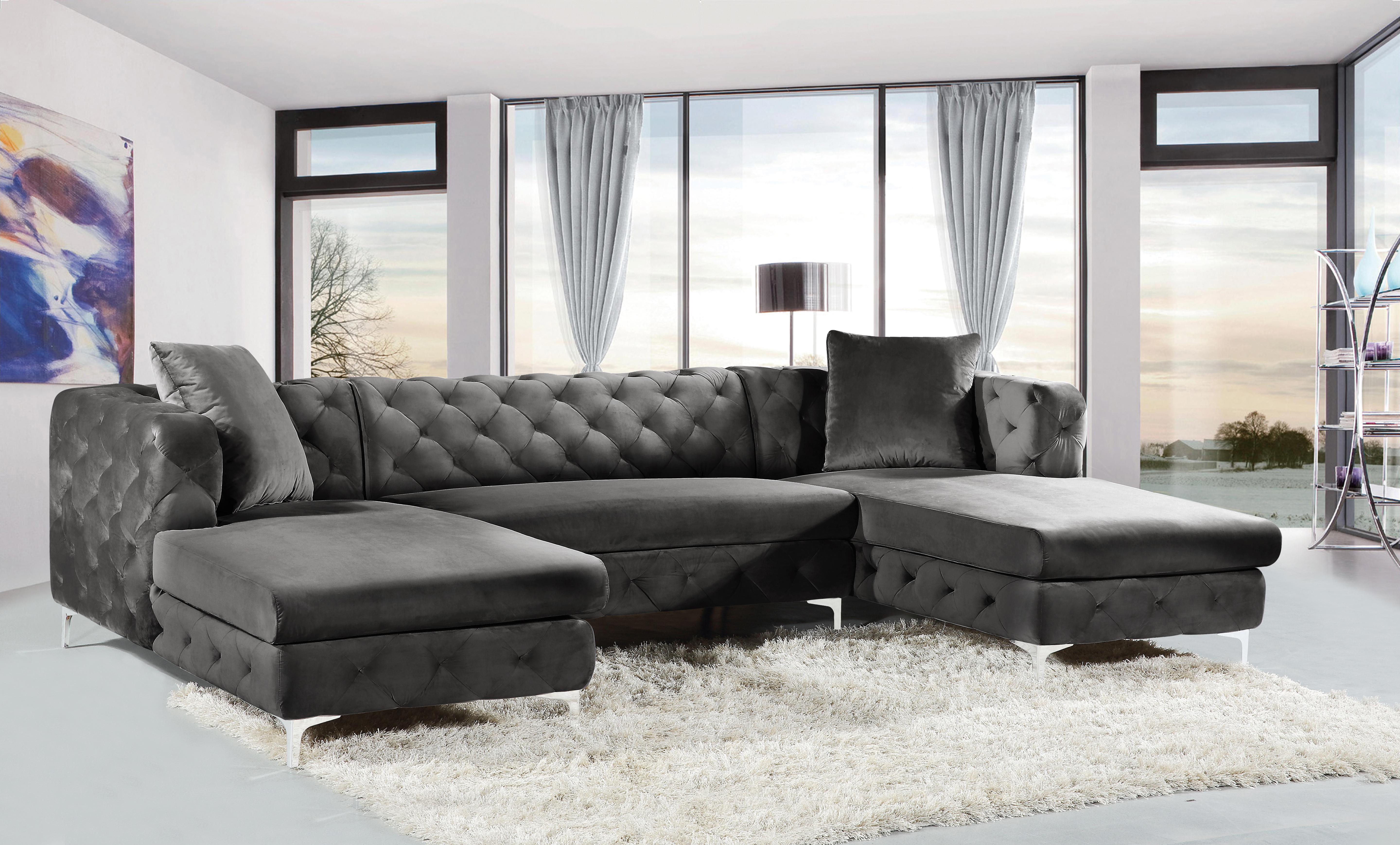 Gail Grey Velvet 3pc. Sectional - Luxury Home Furniture (MI)
