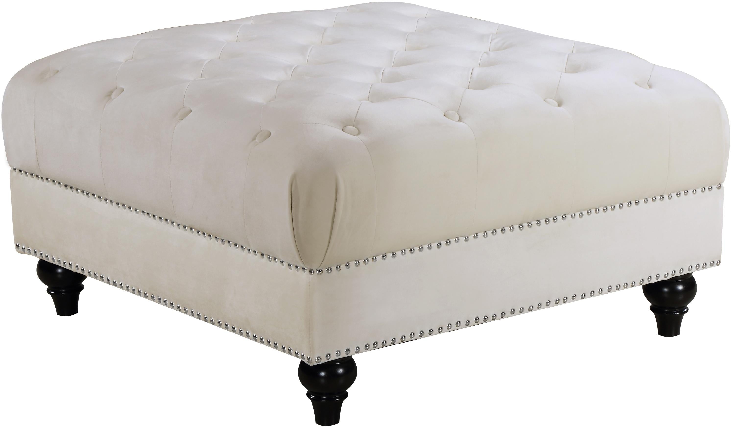 Sabrina Cream Velvet Ottoman - Luxury Home Furniture (MI)