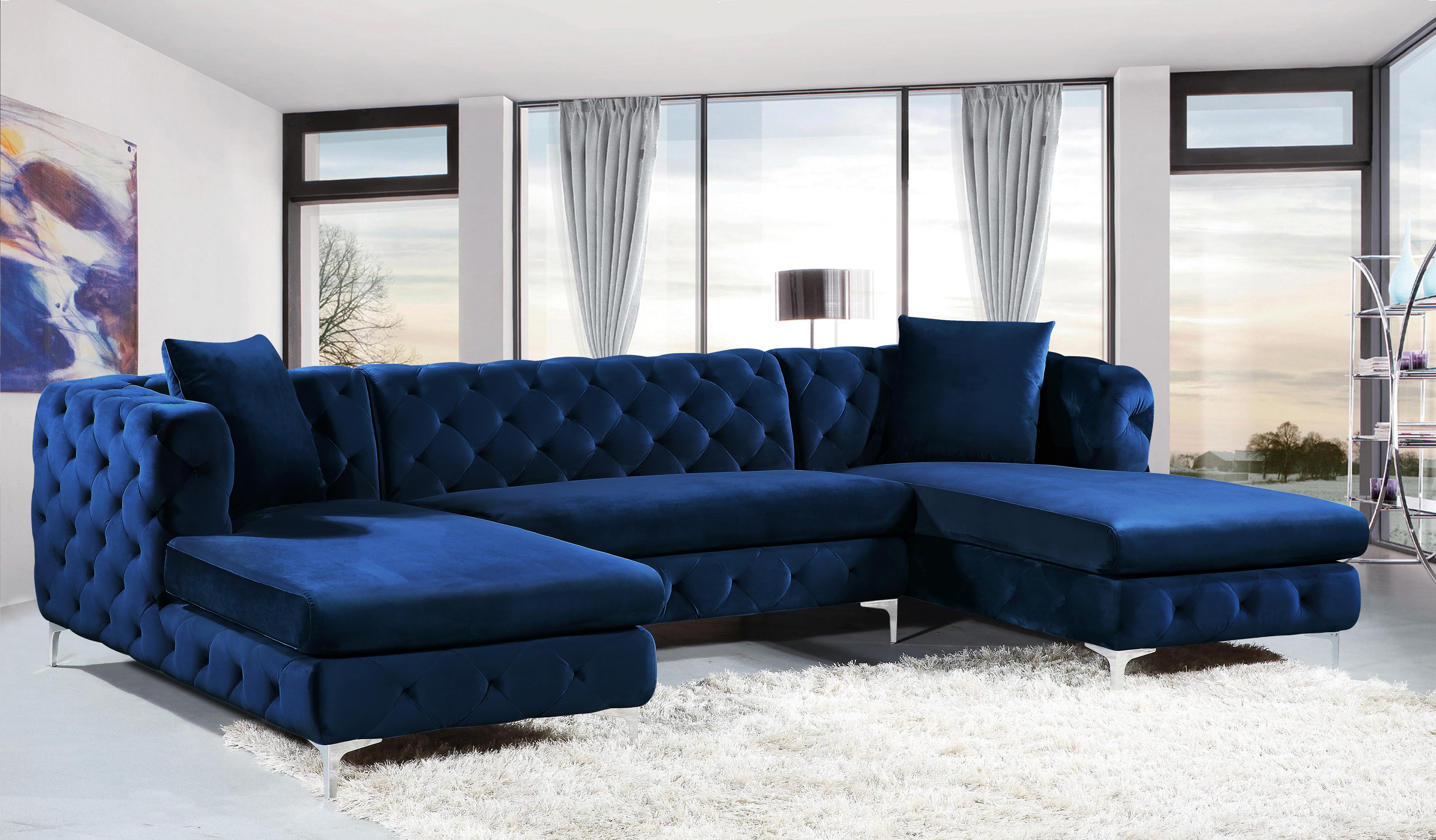 Gail Navy Velvet 3pc. Sectional - Luxury Home Furniture (MI)