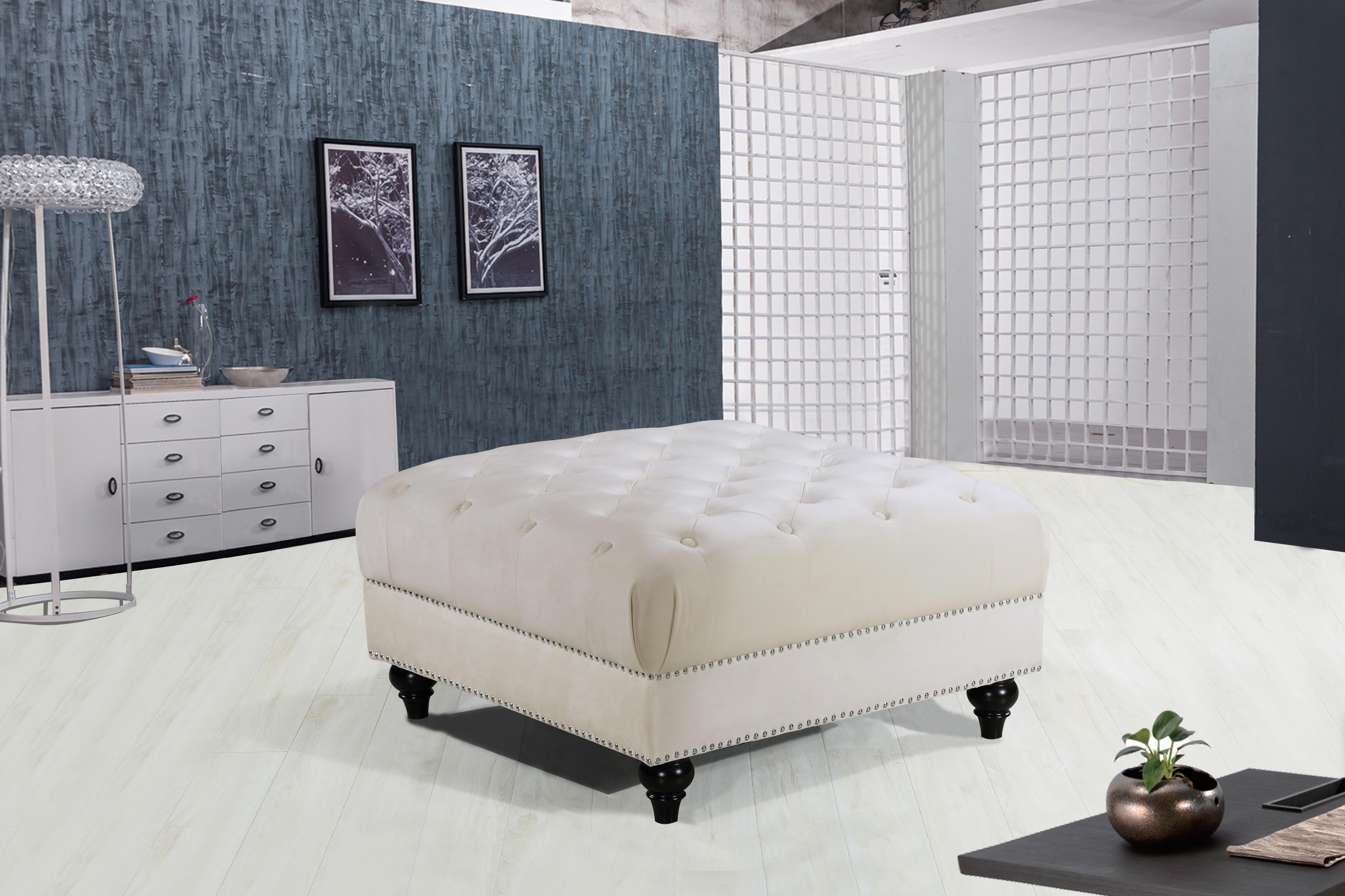 Sabrina Cream Velvet Ottoman - Luxury Home Furniture (MI)