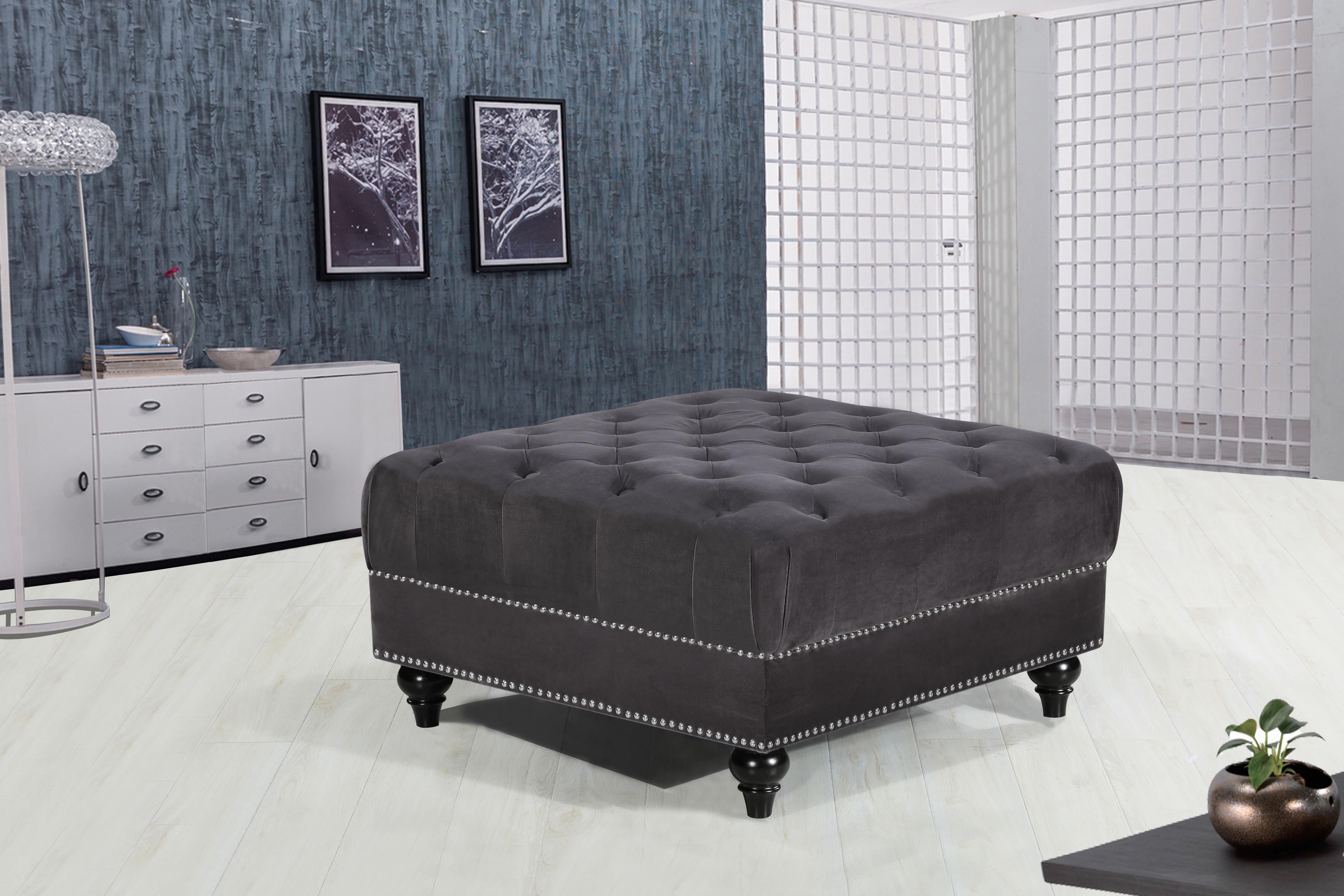 Sabrina Grey Velvet Ottoman - Luxury Home Furniture (MI)