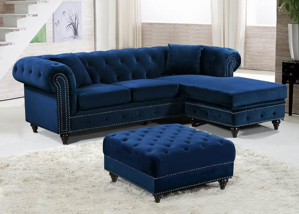 Sabrina Navy Velvet 2pc. Reversible Sectional - Luxury Home Furniture (MI)