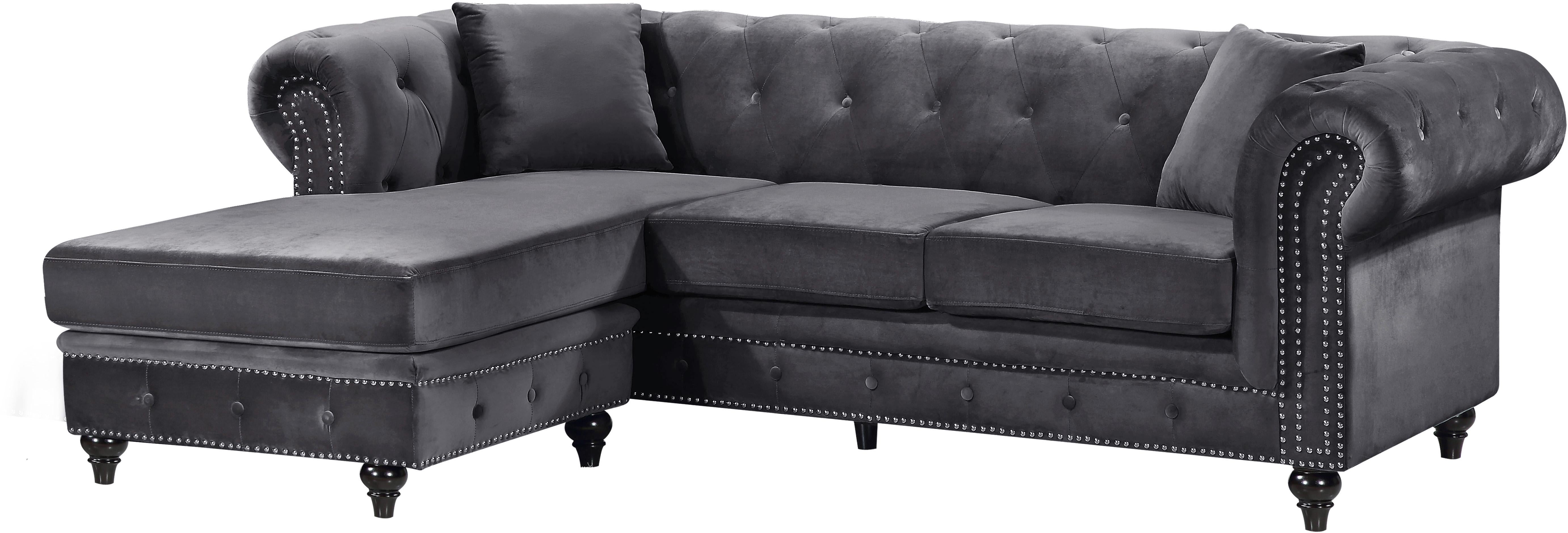 Sabrina Grey Velvet 2pc. Reversible Sectional - Luxury Home Furniture (MI)