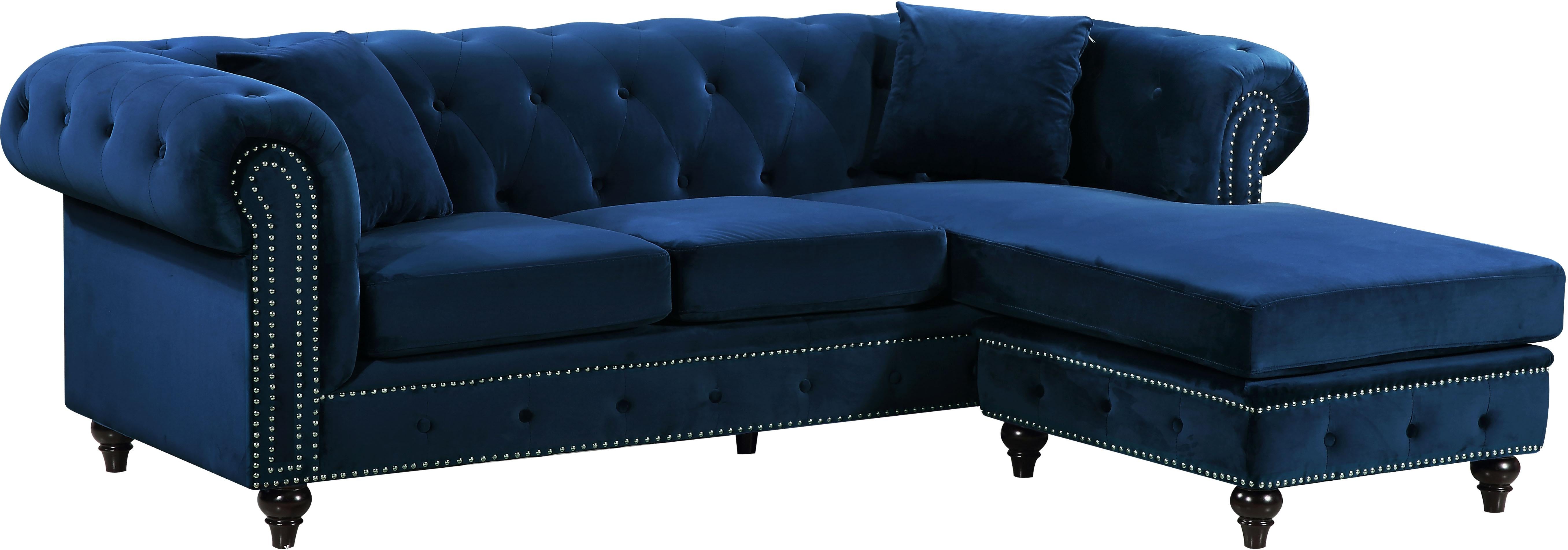Sabrina Navy Velvet 2pc. Reversible Sectional - Luxury Home Furniture (MI)