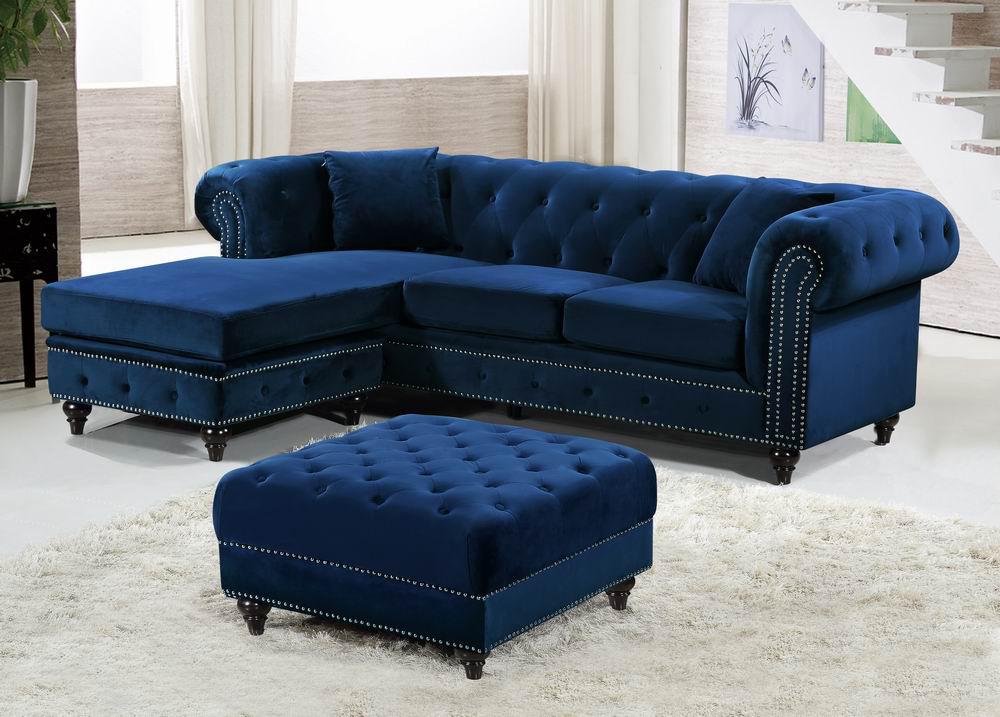 Sabrina Navy Velvet 2pc. Reversible Sectional - Luxury Home Furniture (MI)
