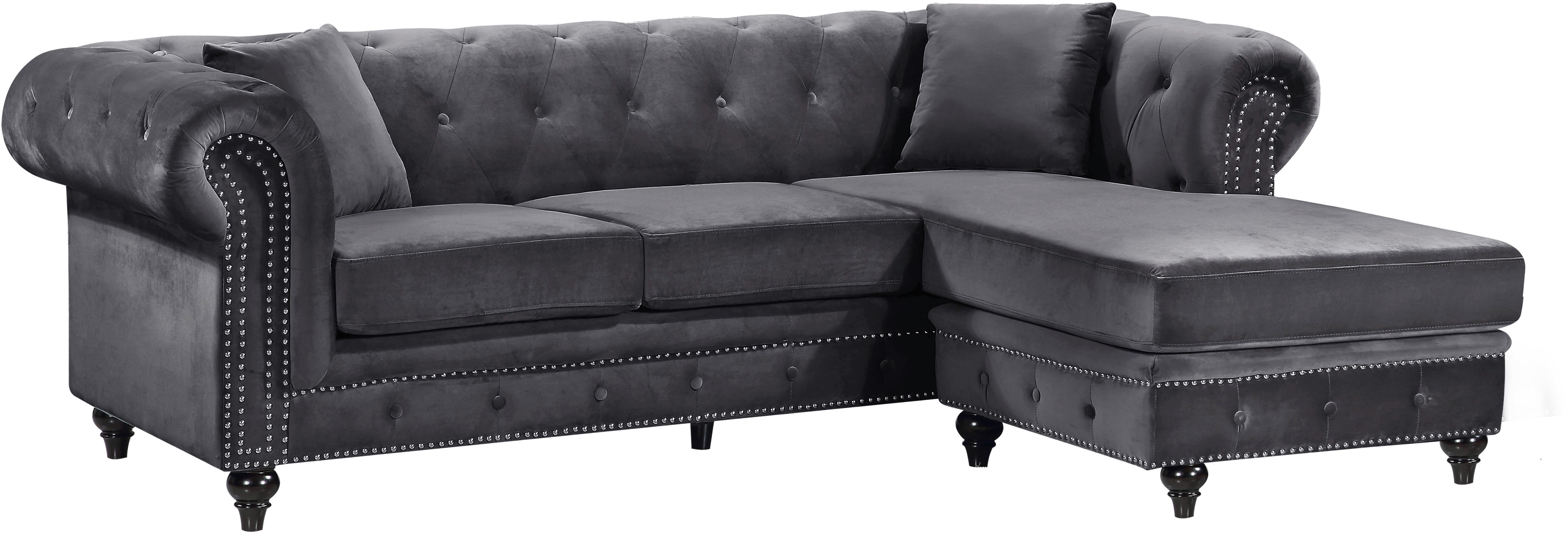 Sabrina Grey Velvet 2pc. Reversible Sectional - Luxury Home Furniture (MI)