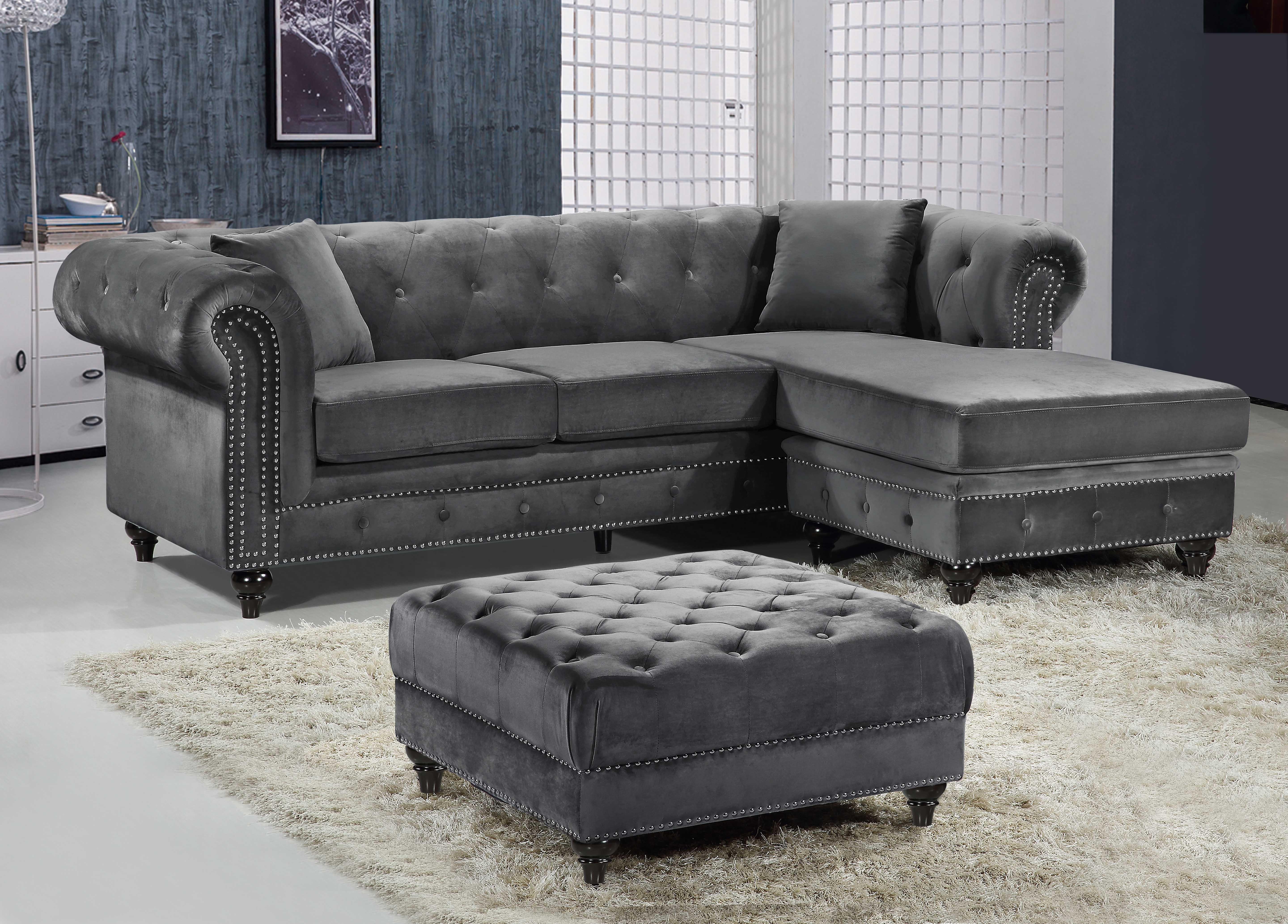 Sabrina Grey Velvet 2pc. Reversible Sectional - Luxury Home Furniture (MI)