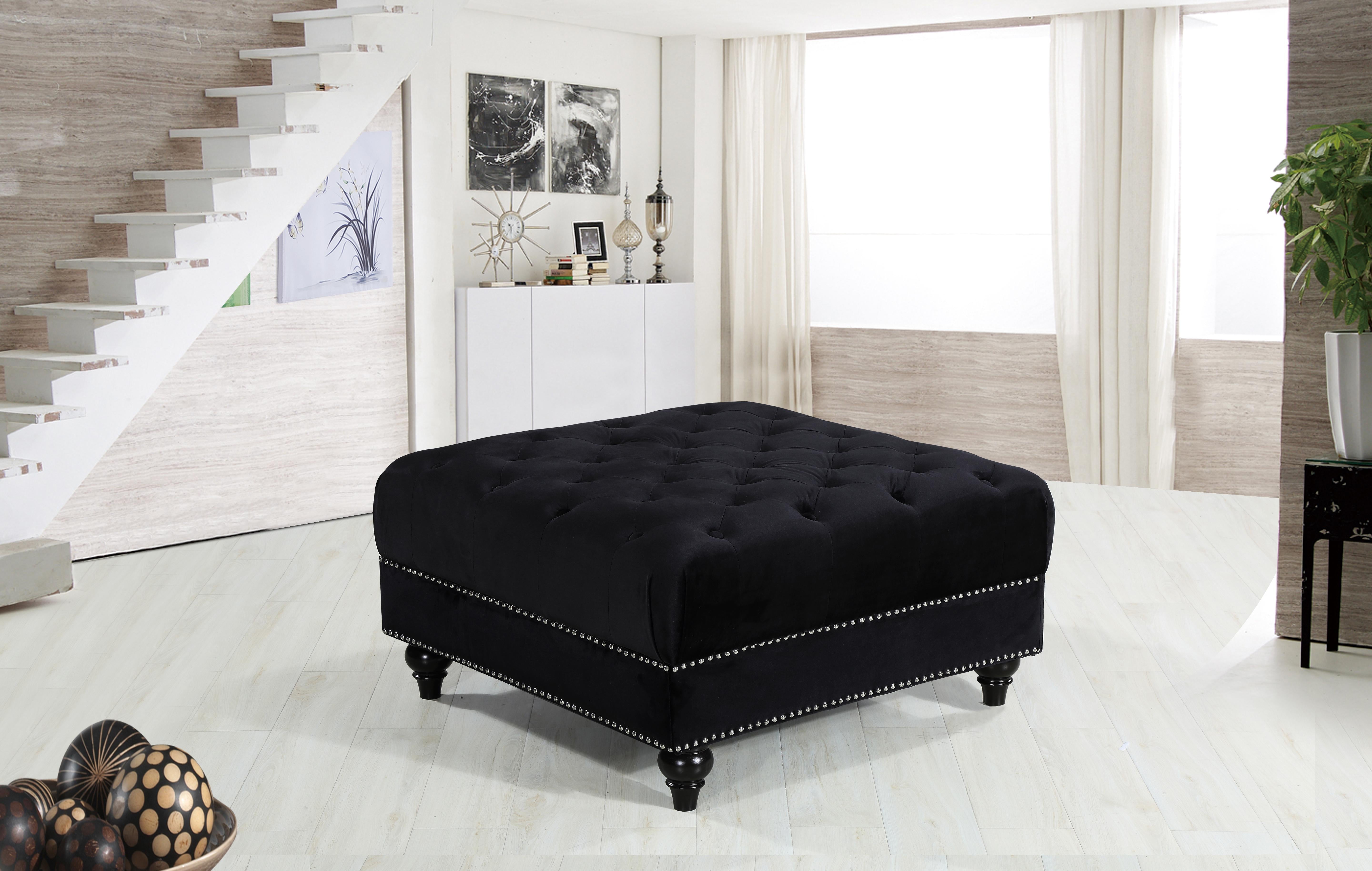 Sabrina Black Velvet Ottoman - Luxury Home Furniture (MI)