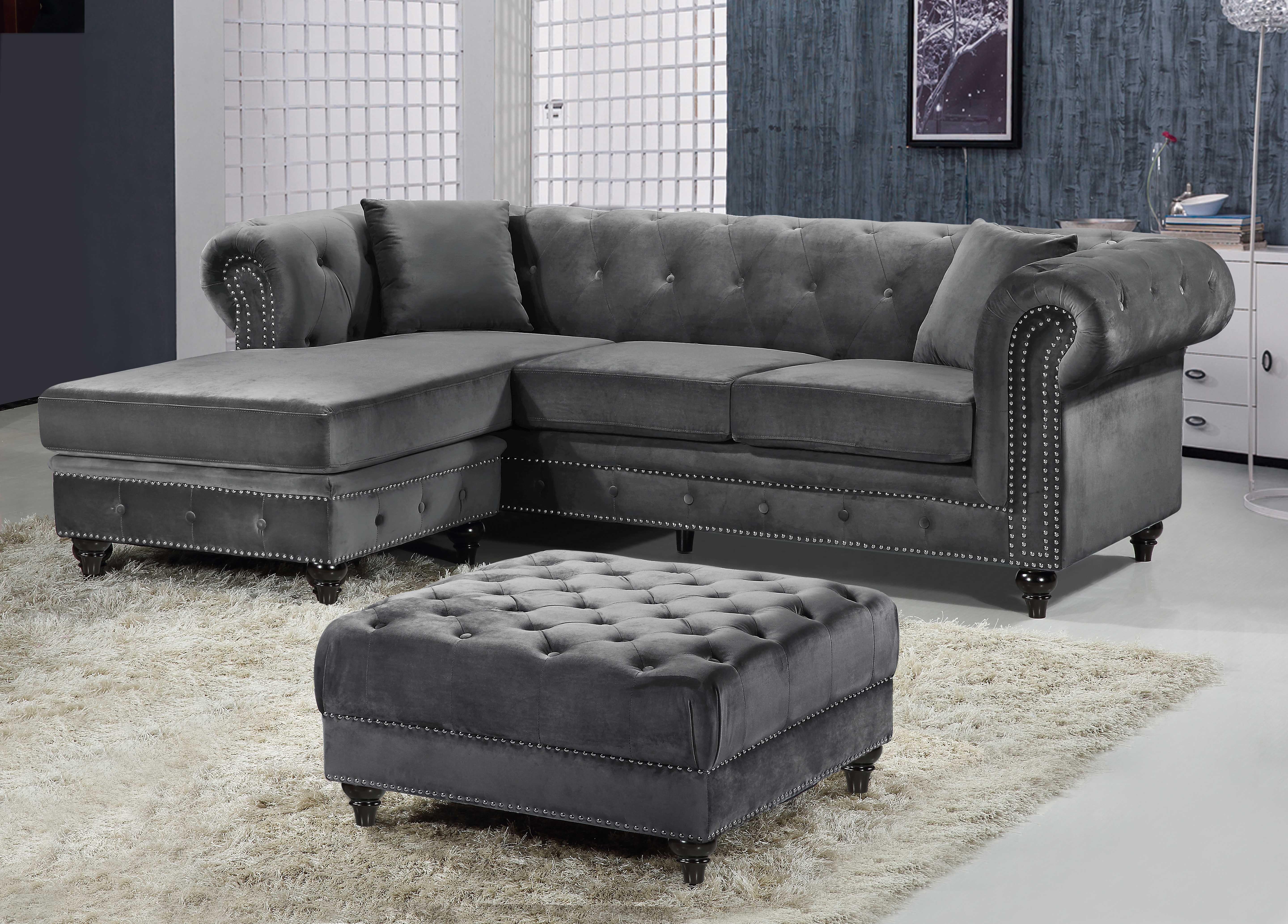 Sabrina Grey Velvet 2pc. Reversible Sectional - Luxury Home Furniture (MI)