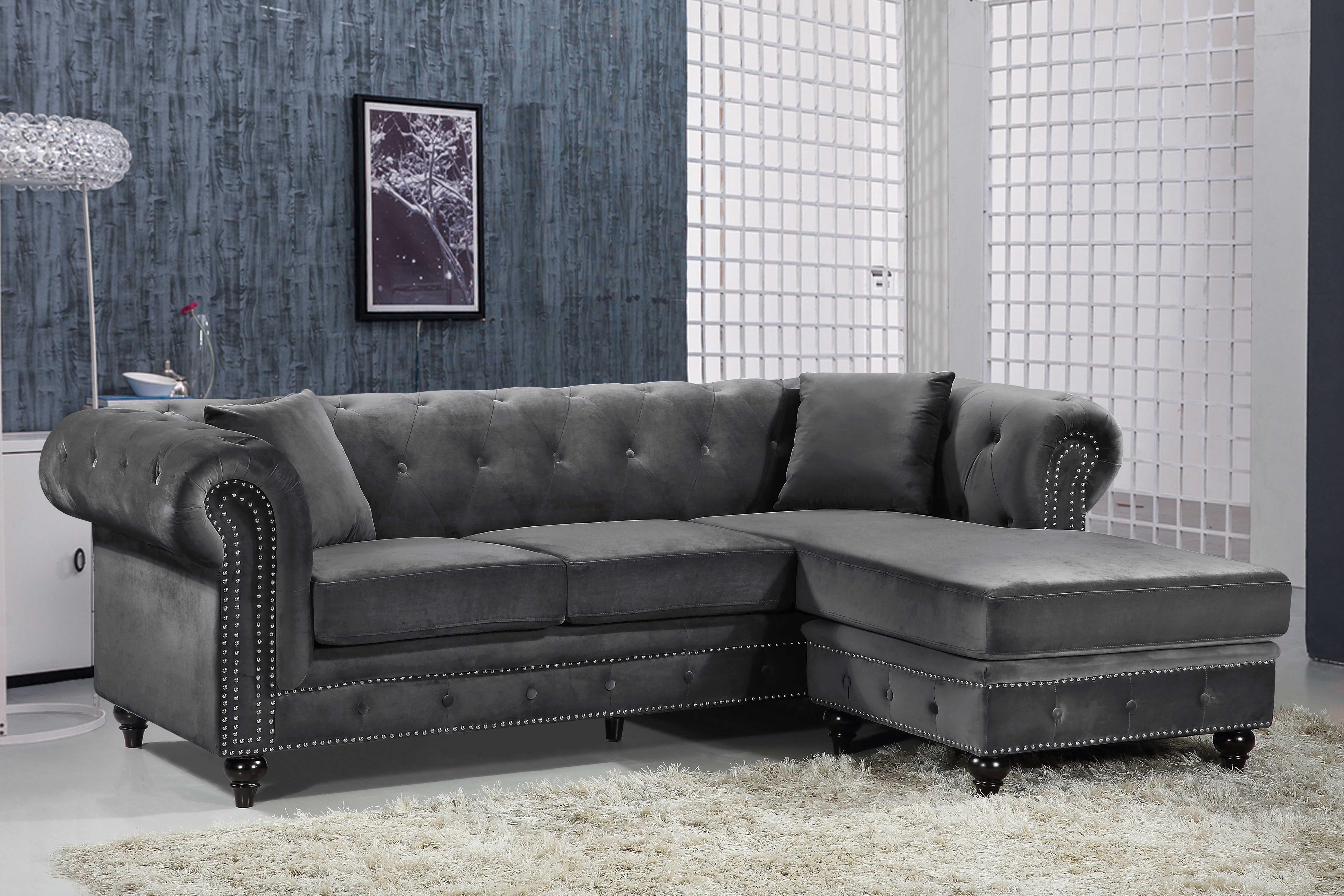 Sabrina Grey Velvet 2pc. Reversible Sectional - Luxury Home Furniture (MI)