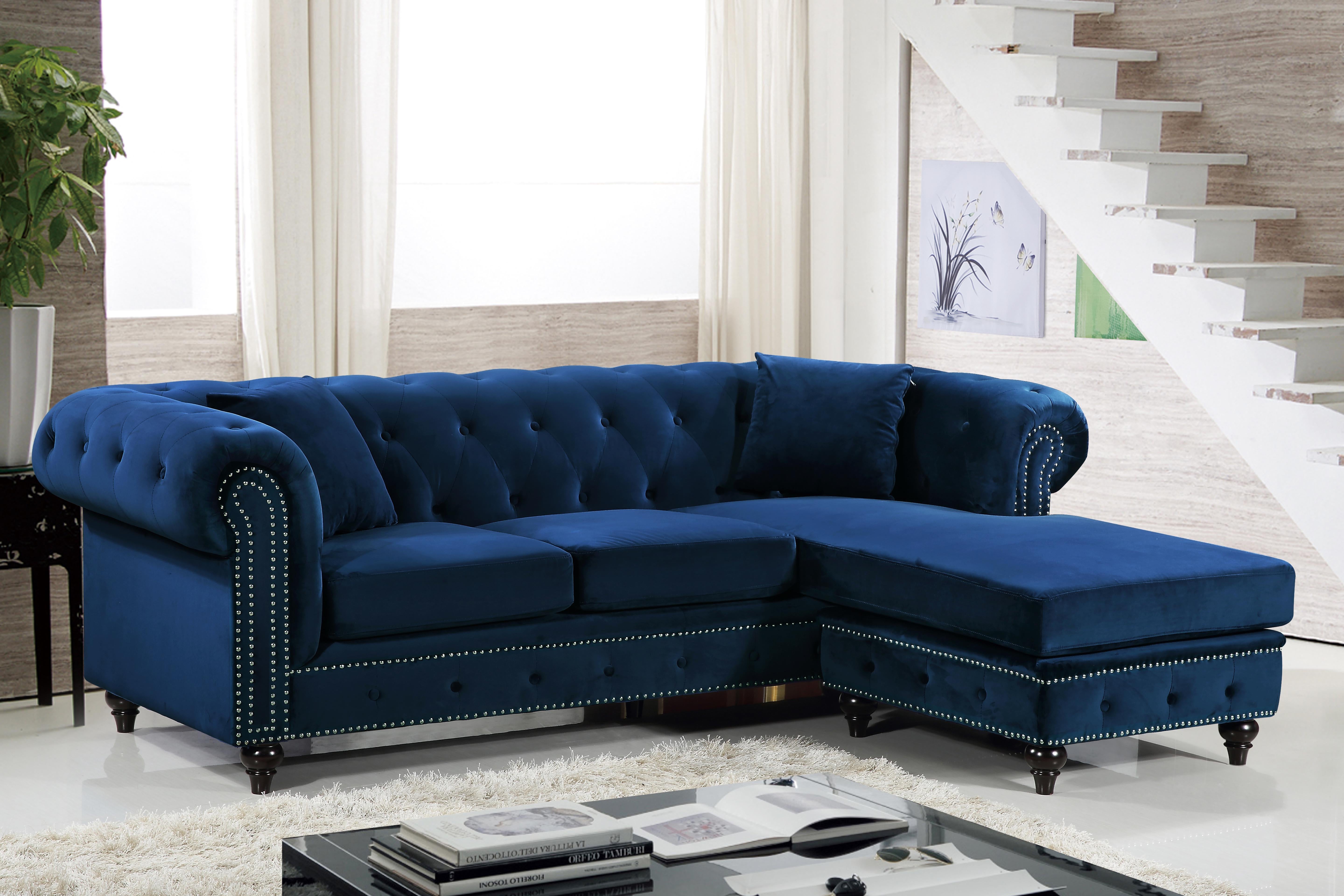Sabrina Navy Velvet 2pc. Reversible Sectional - Luxury Home Furniture (MI)