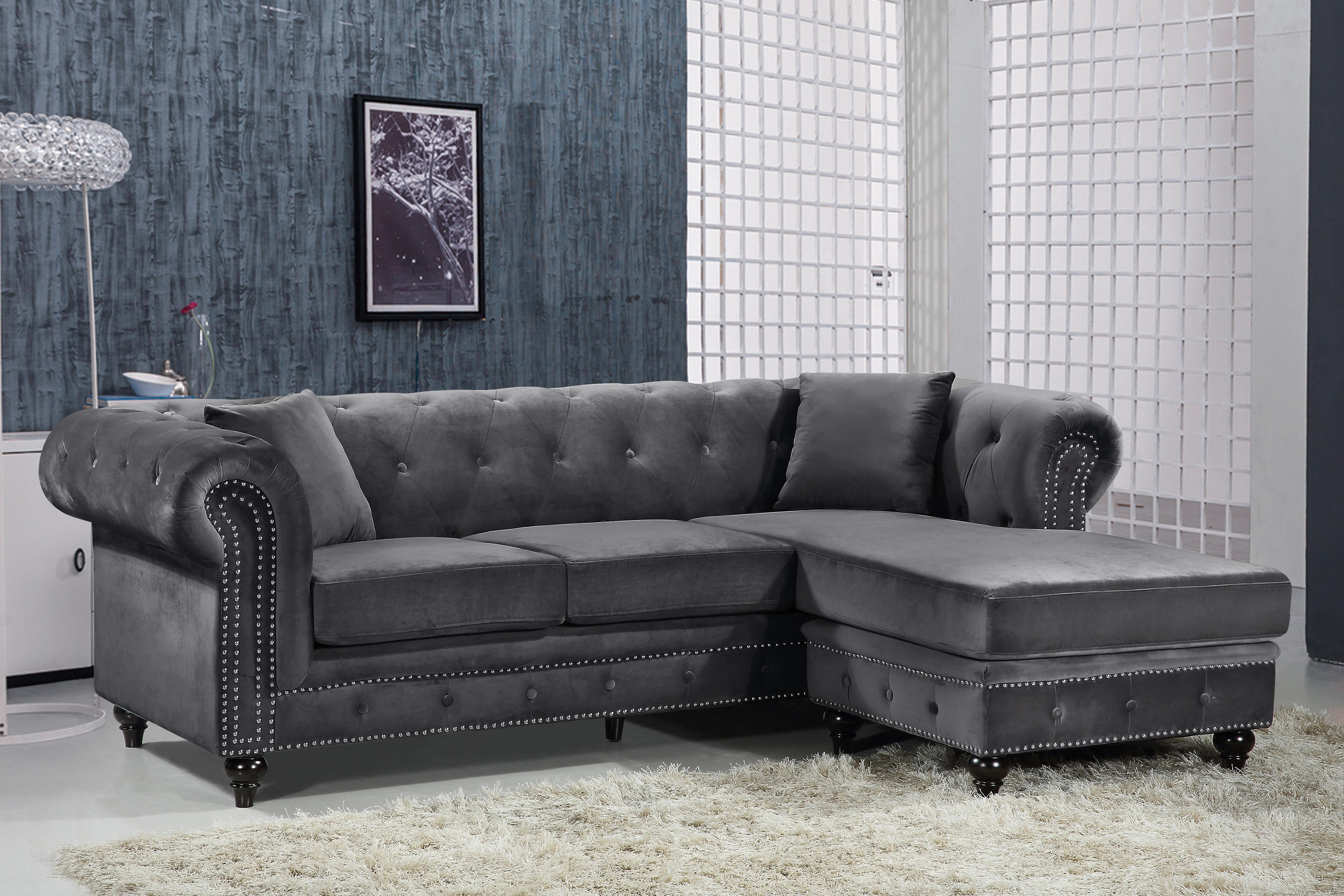 Sabrina Grey Velvet 2pc. Reversible Sectional - Luxury Home Furniture (MI)