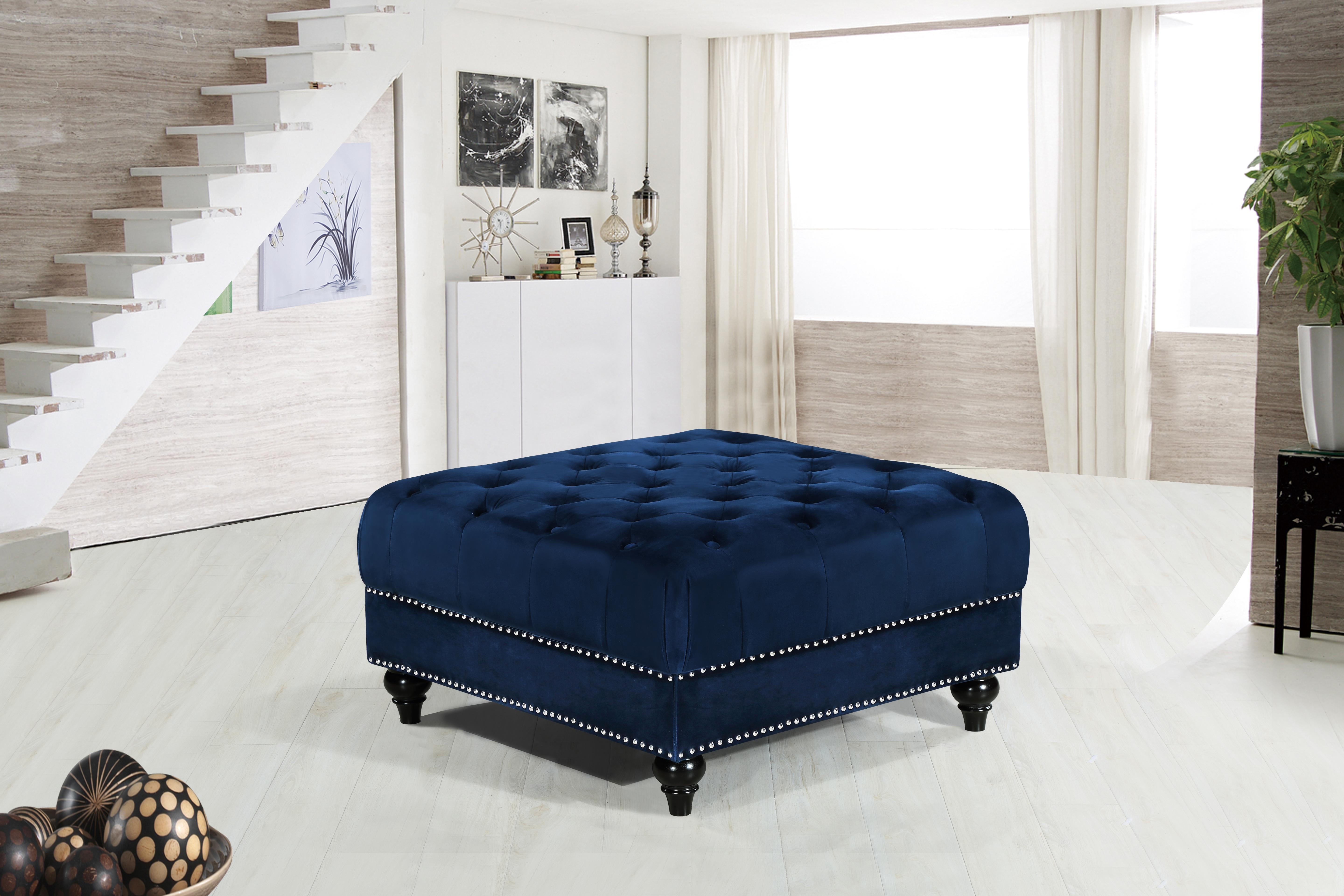 Sabrina Navy Velvet Ottoman - Luxury Home Furniture (MI)