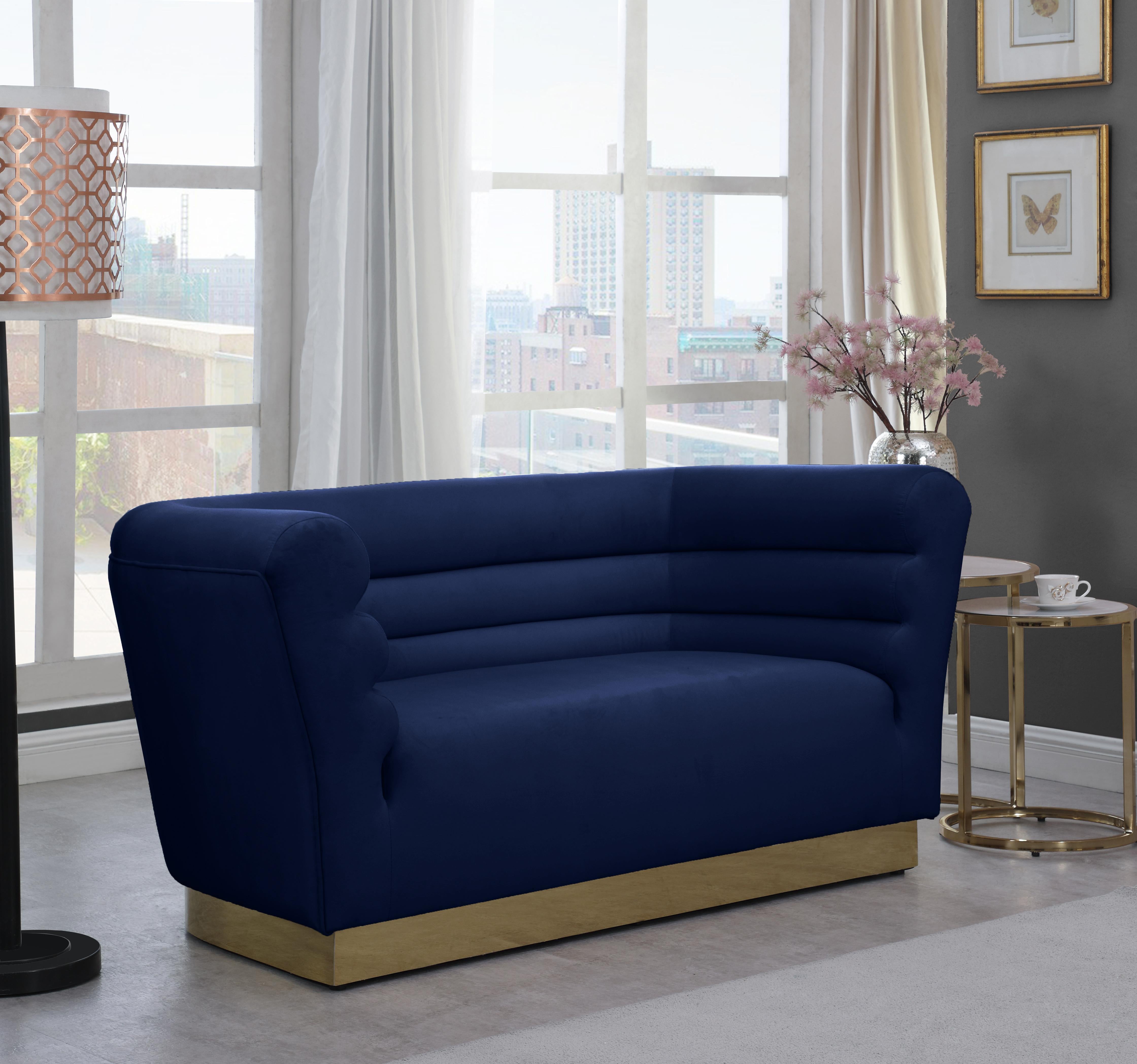 Bellini Navy Velvet Loveseat - Luxury Home Furniture (MI)