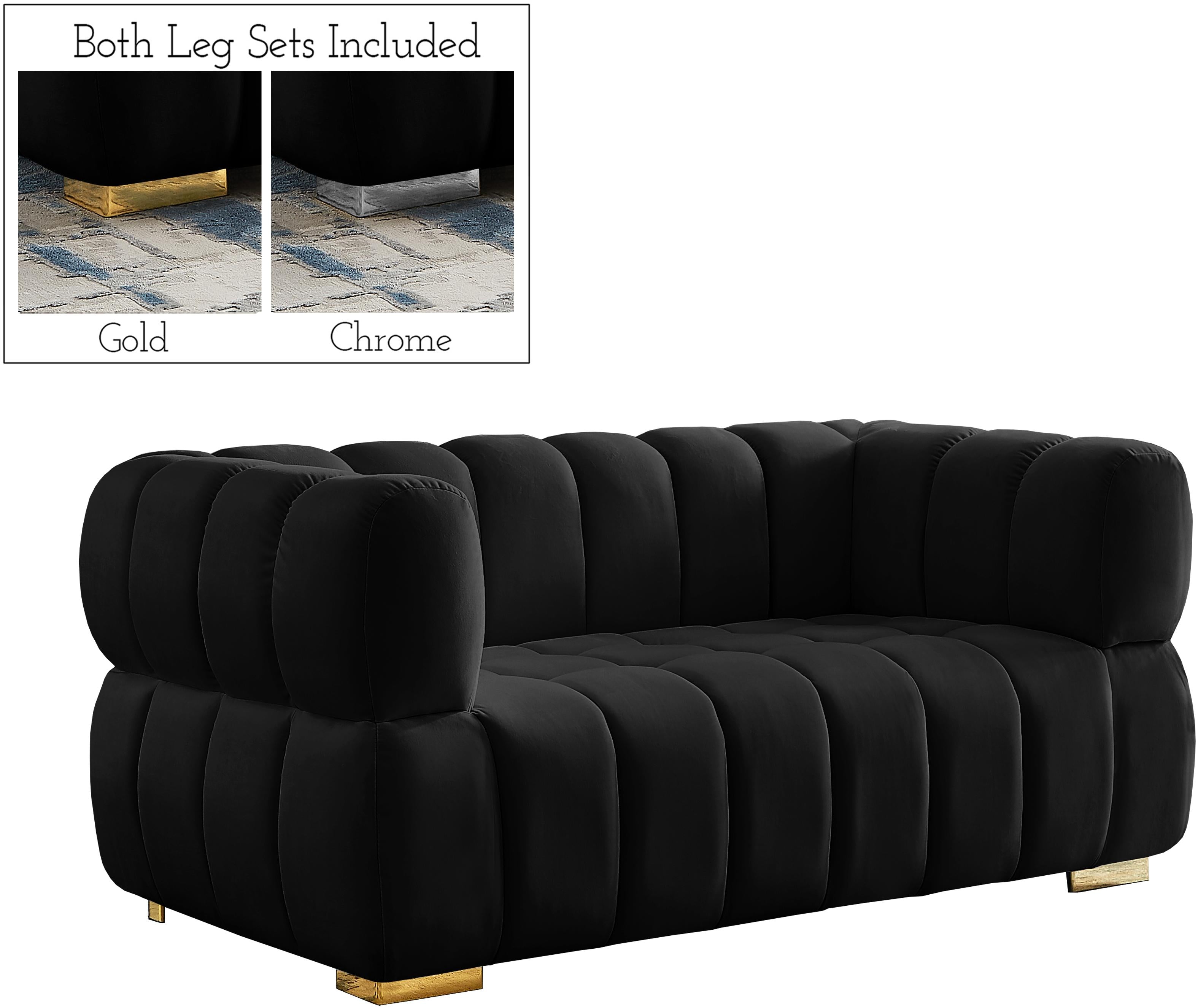 Gwen Black Velvet Loveseat - Luxury Home Furniture (MI)