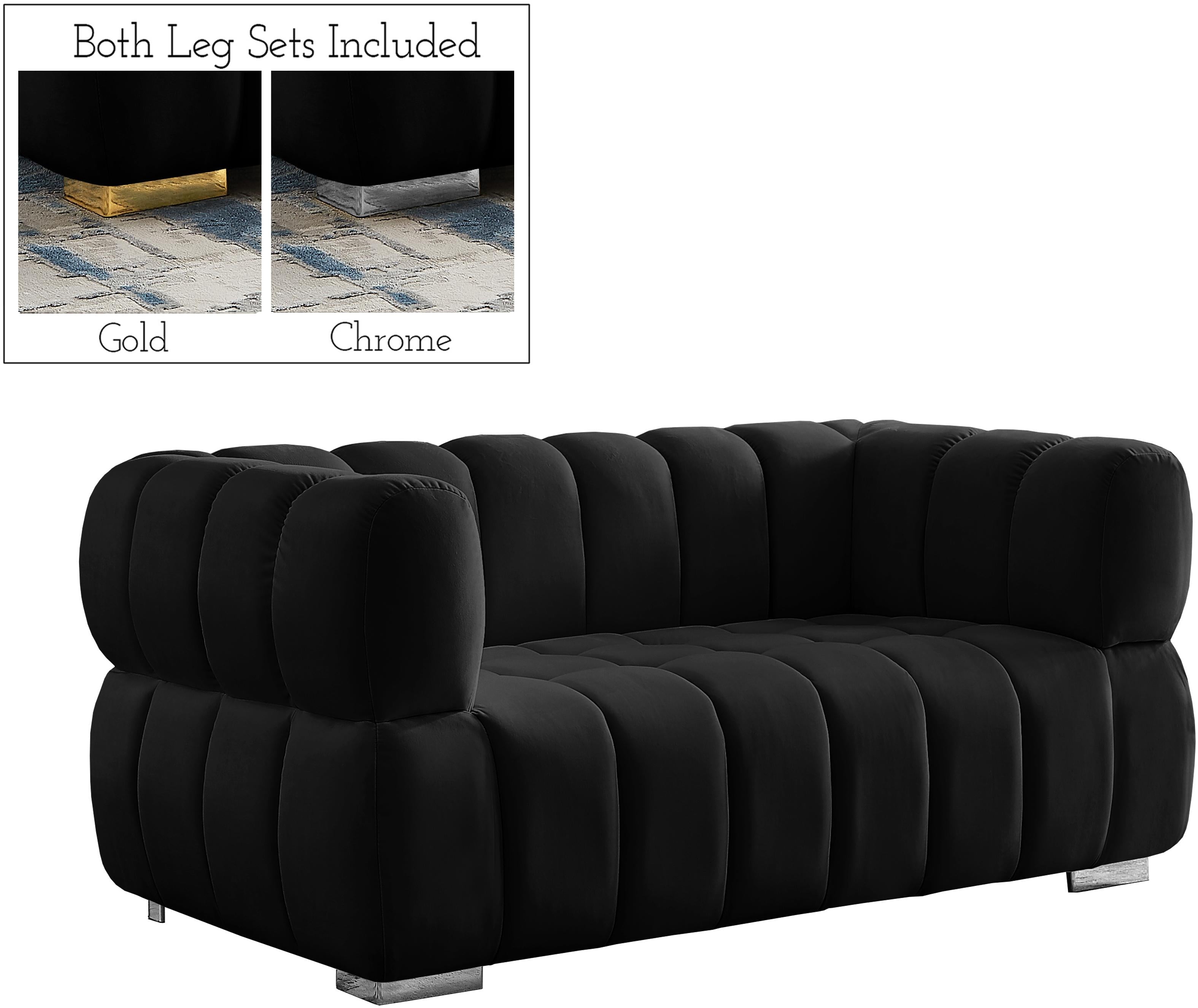 Gwen Black Velvet Loveseat - Luxury Home Furniture (MI)