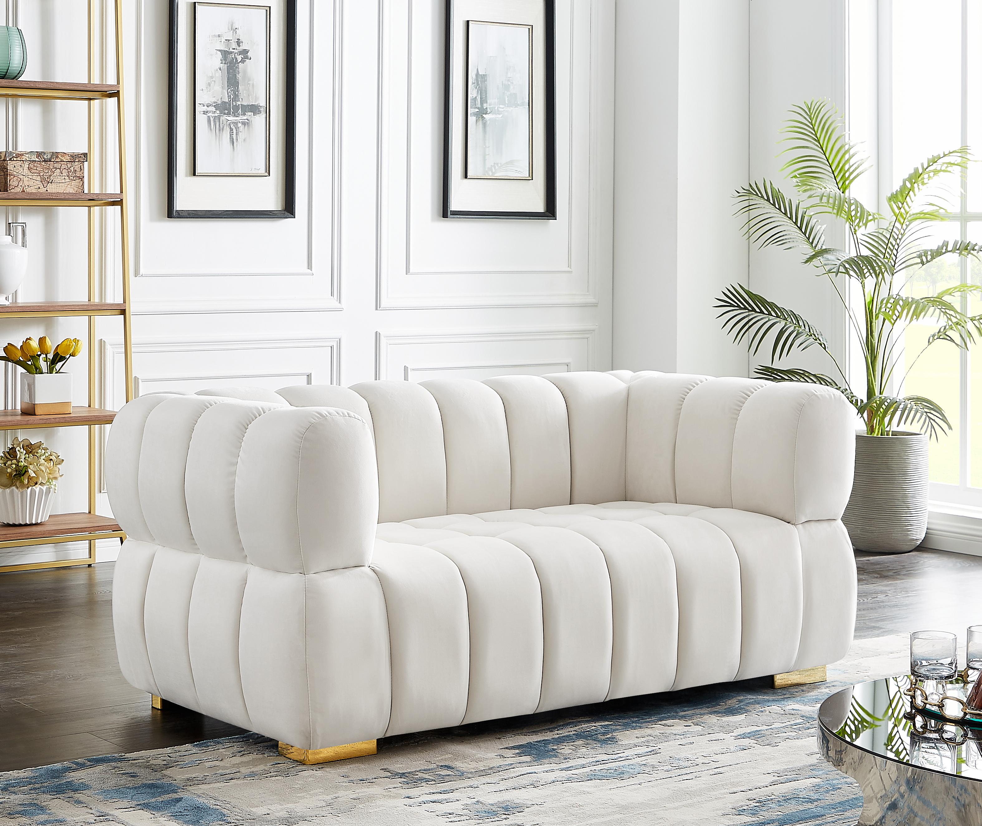 Gwen Cream Velvet Loveseat - Luxury Home Furniture (MI)