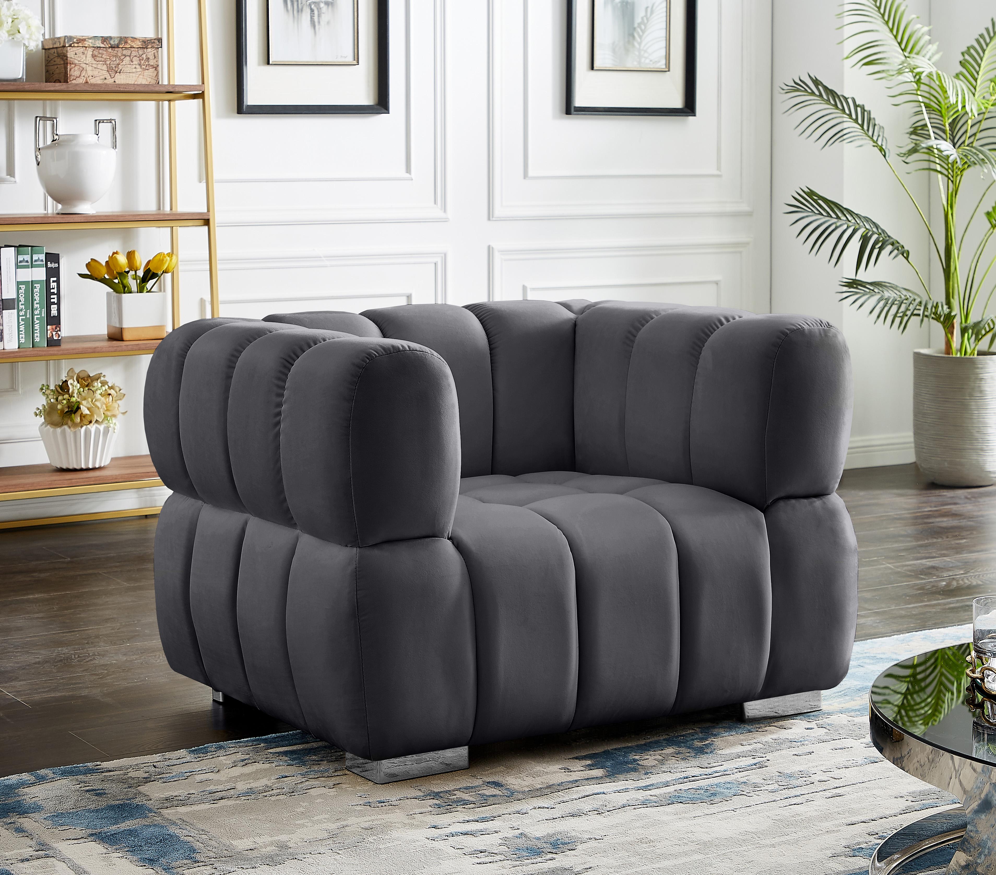 Gwen Grey Velvet Chair - Luxury Home Furniture (MI)