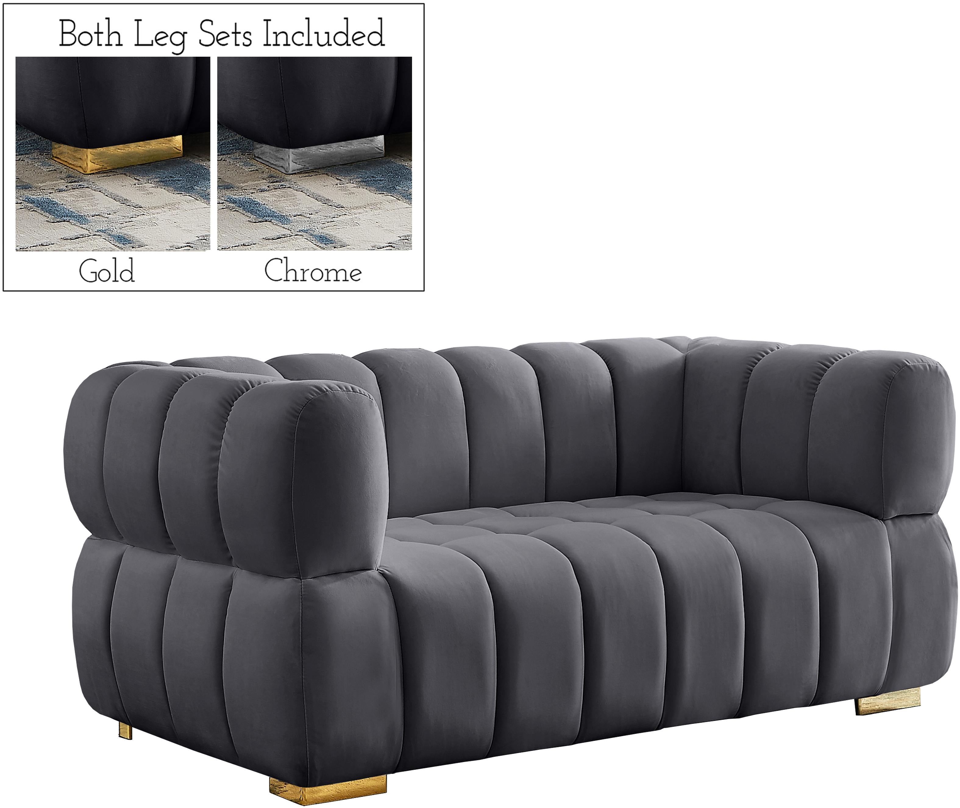 Gwen Grey Velvet Loveseat - Luxury Home Furniture (MI)