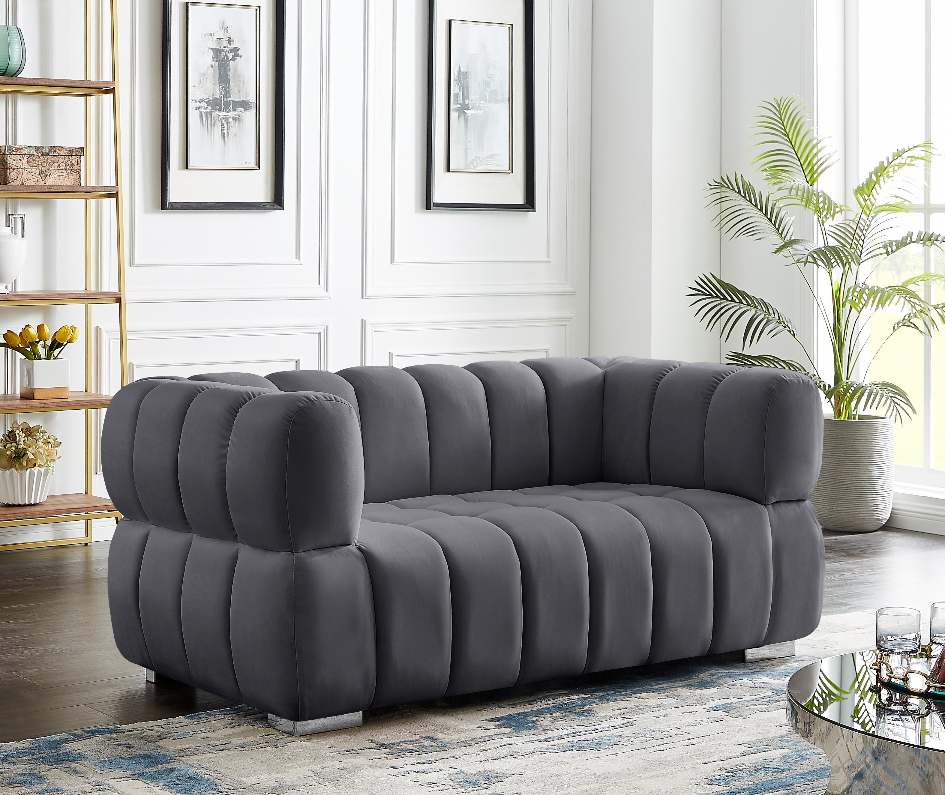 Gwen Grey Velvet Loveseat - Luxury Home Furniture (MI)
