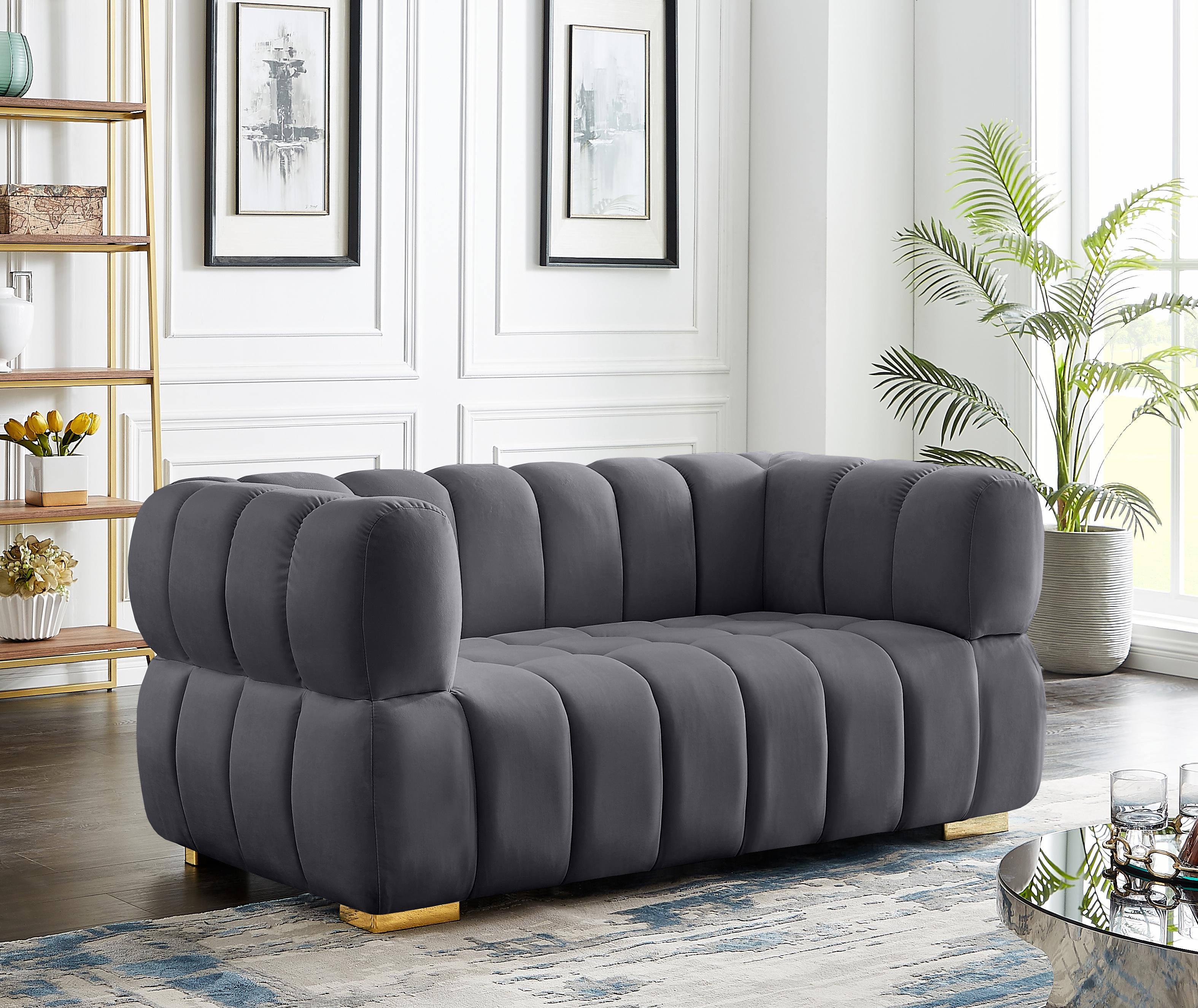 Gwen Grey Velvet Loveseat - Luxury Home Furniture (MI)