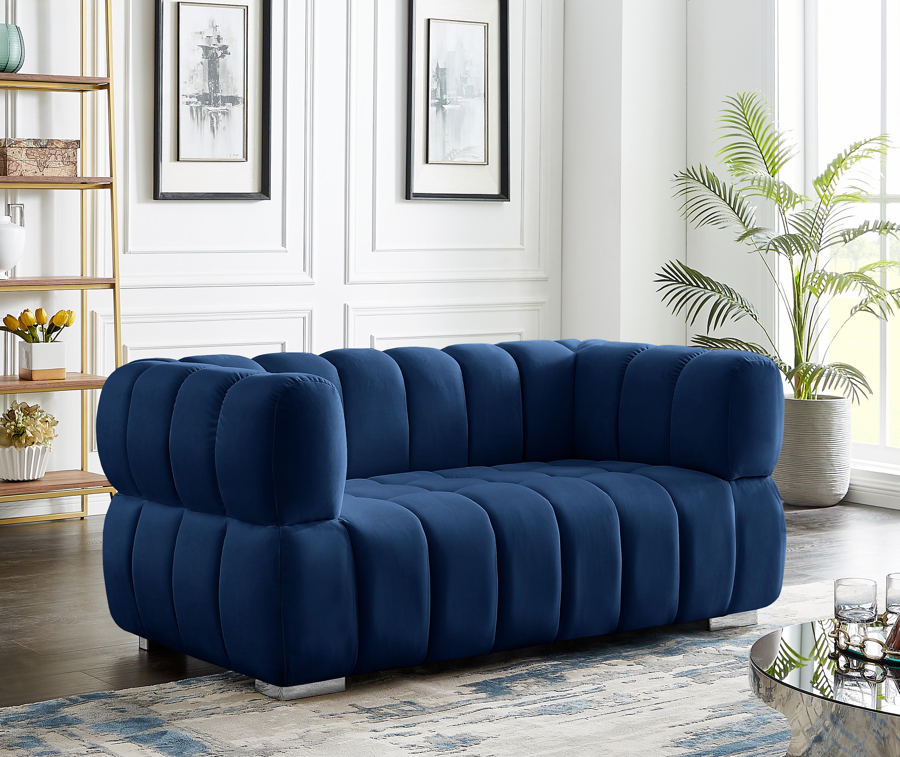 Gwen Navy Velvet Loveseat - Luxury Home Furniture (MI)
