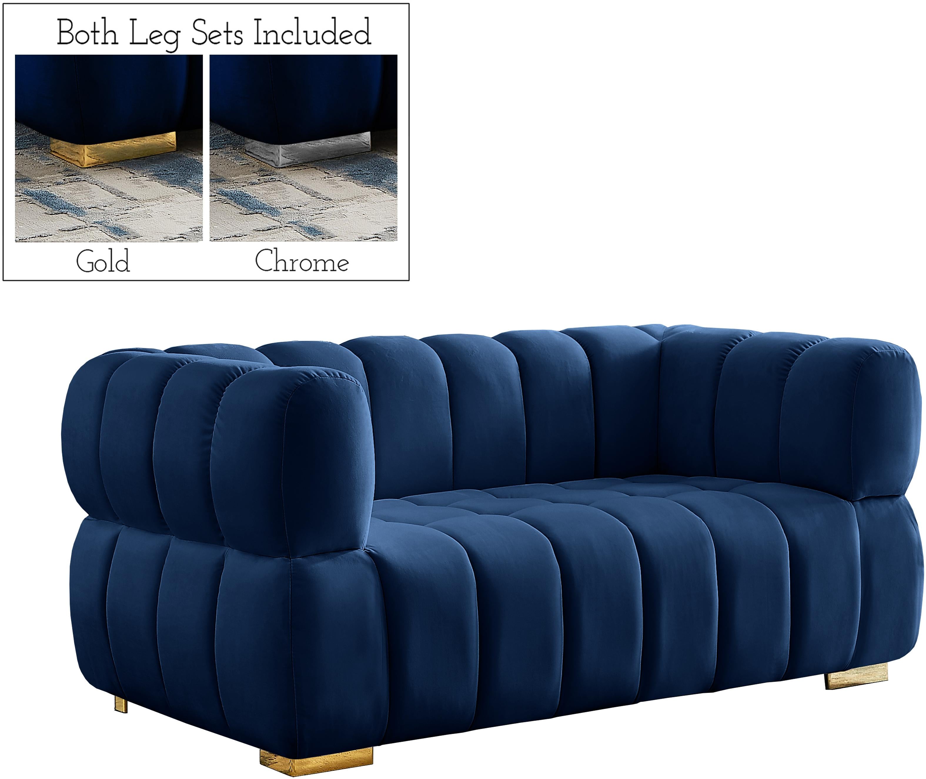 Gwen Navy Velvet Loveseat - Luxury Home Furniture (MI)