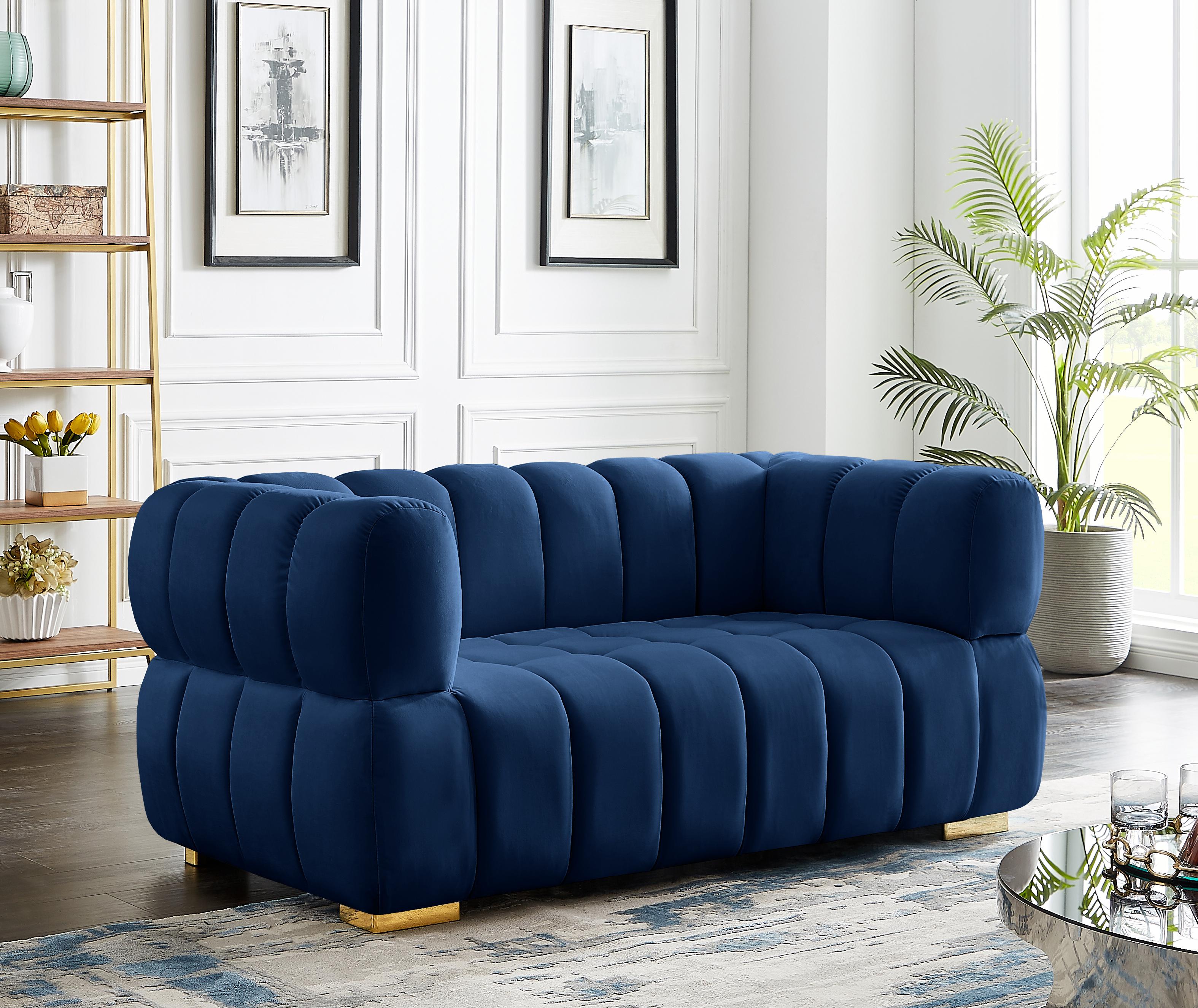 Gwen Navy Velvet Loveseat - Luxury Home Furniture (MI)