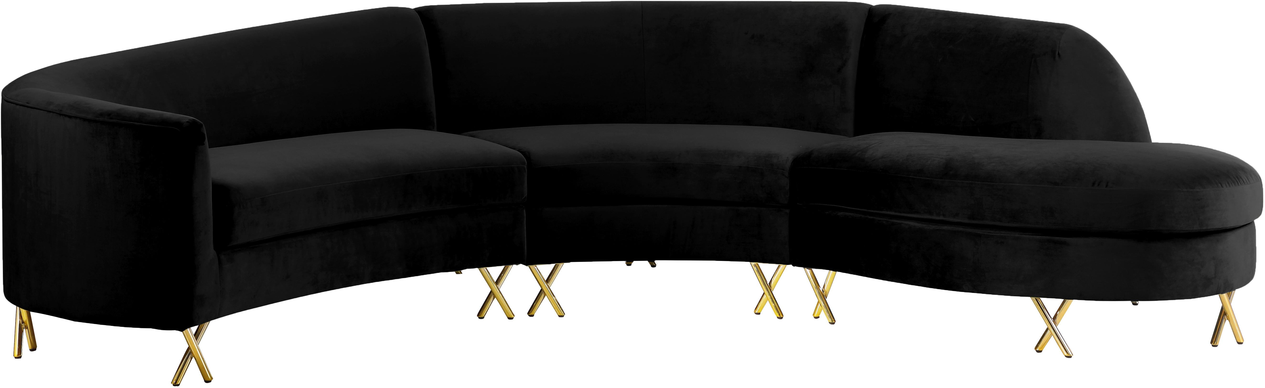 Serpentine Black Velvet 3pc. Sectional - Luxury Home Furniture (MI)