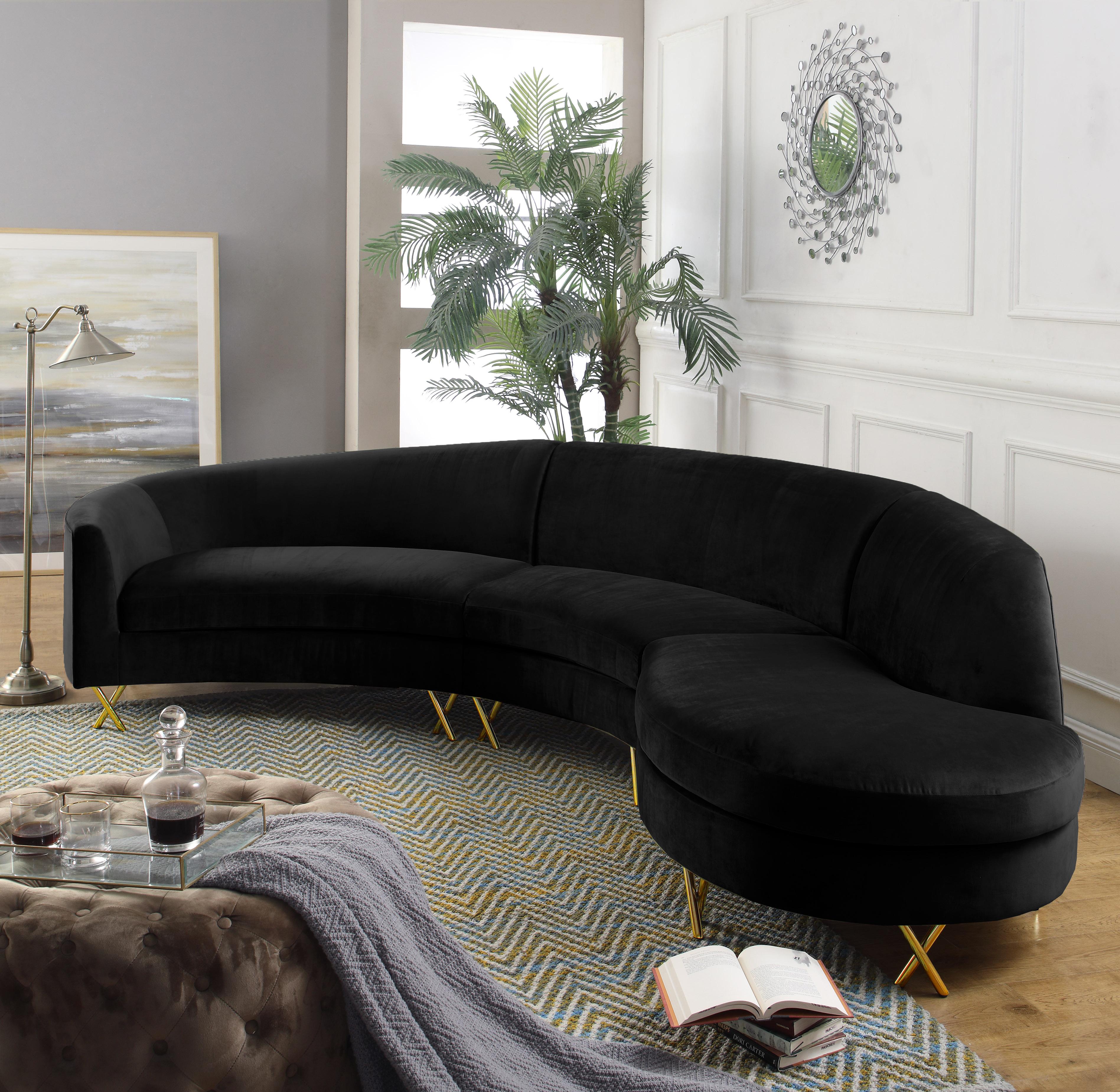 Serpentine Black Velvet 3pc. Sectional - Luxury Home Furniture (MI)