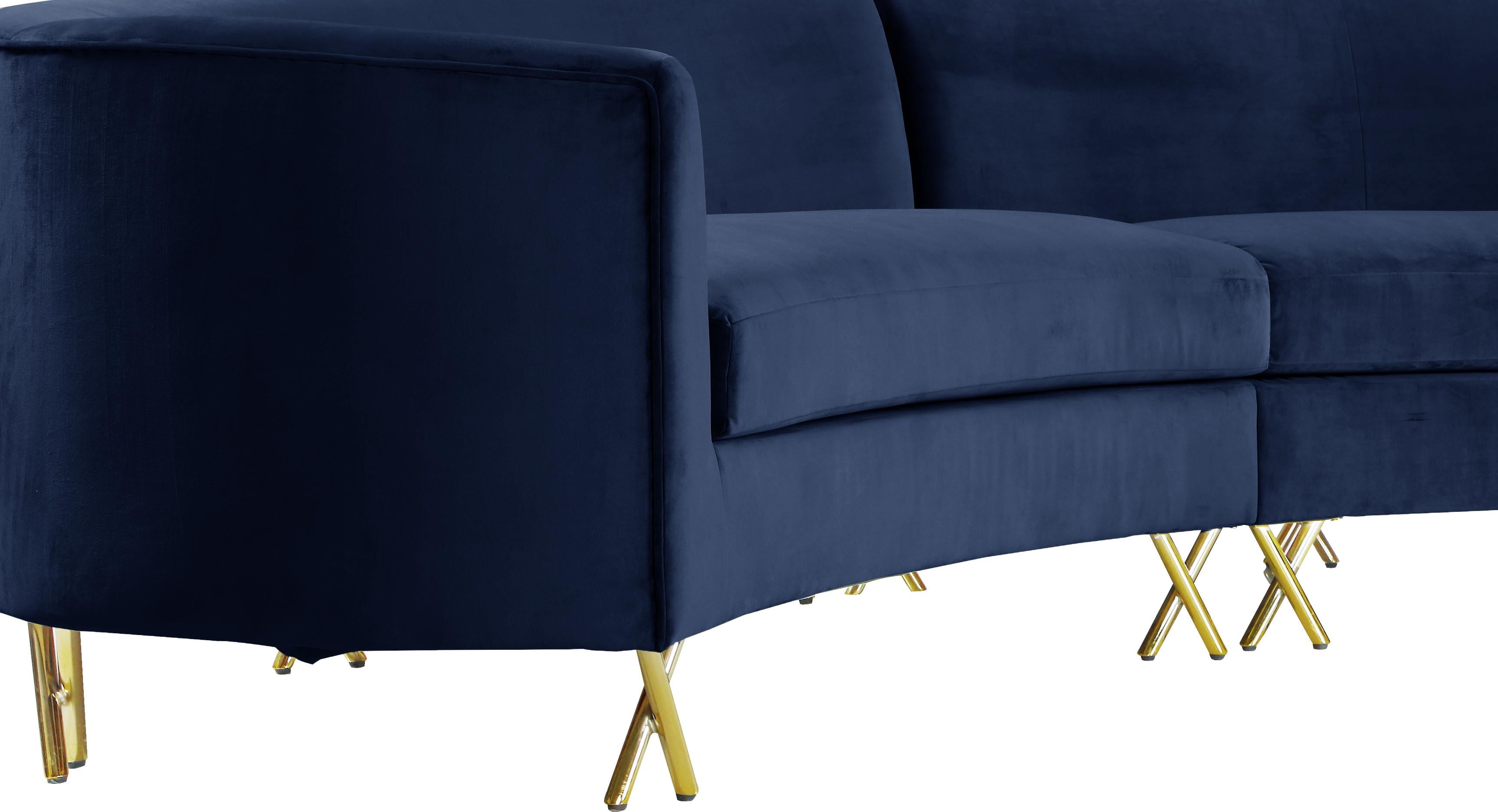 Serpentine Navy Velvet 3pc. Sectional - Luxury Home Furniture (MI)