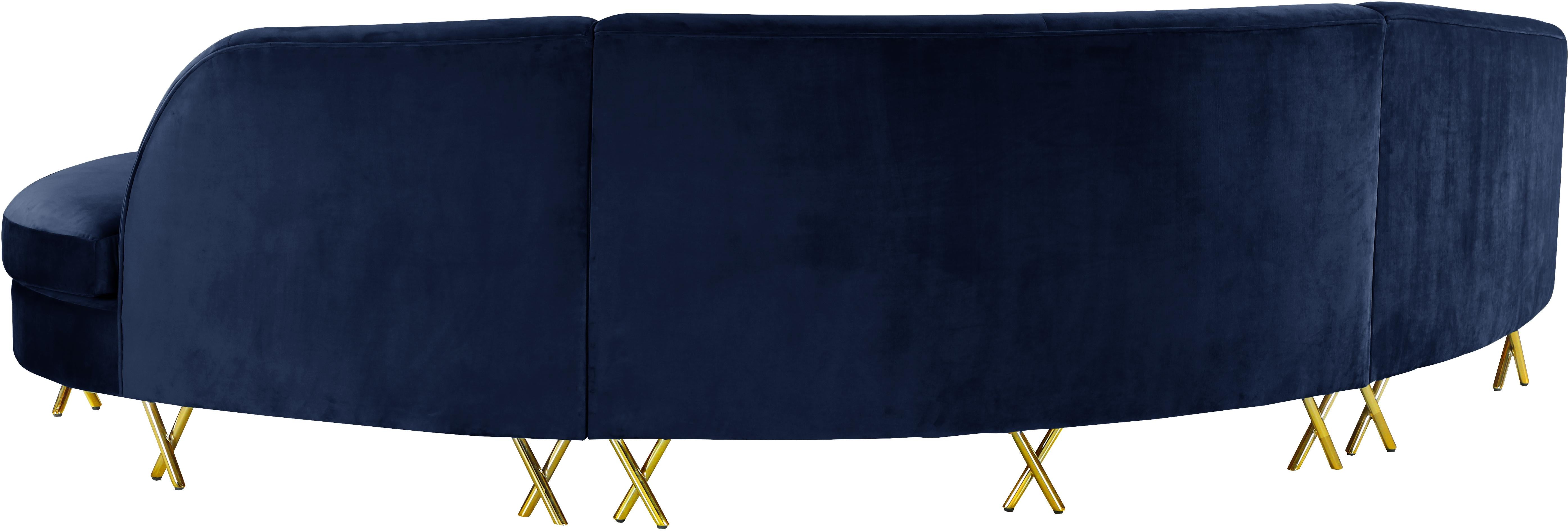 Serpentine Navy Velvet 3pc. Sectional - Luxury Home Furniture (MI)