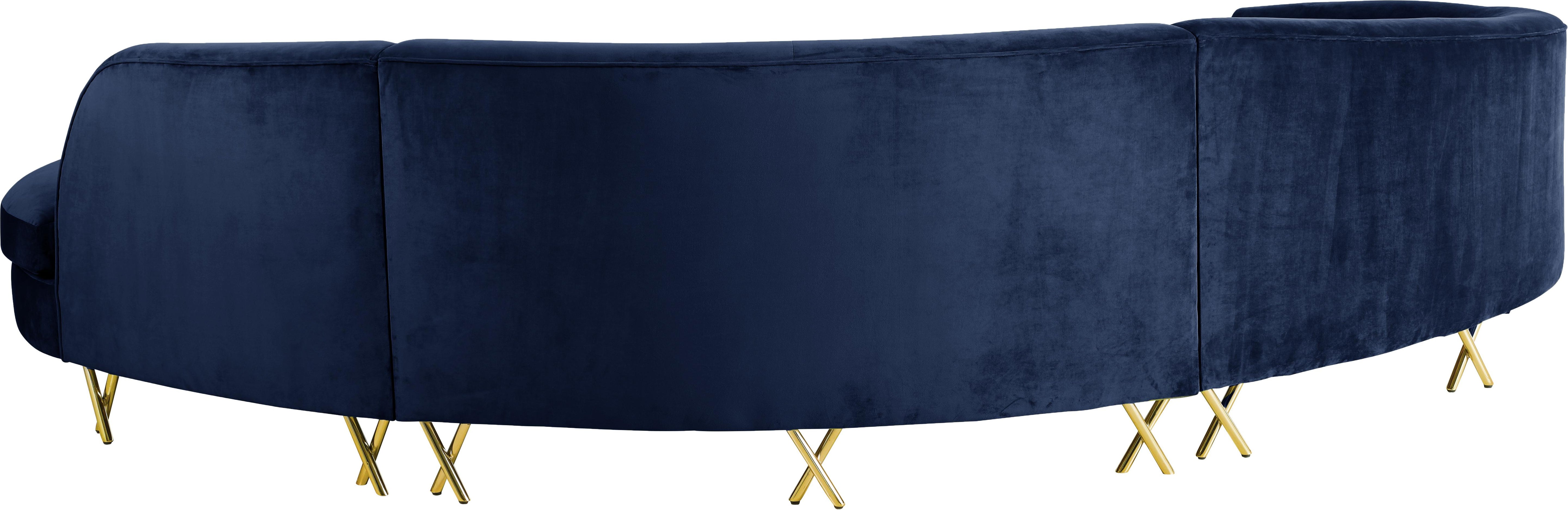 Serpentine Navy Velvet 3pc. Sectional - Luxury Home Furniture (MI)