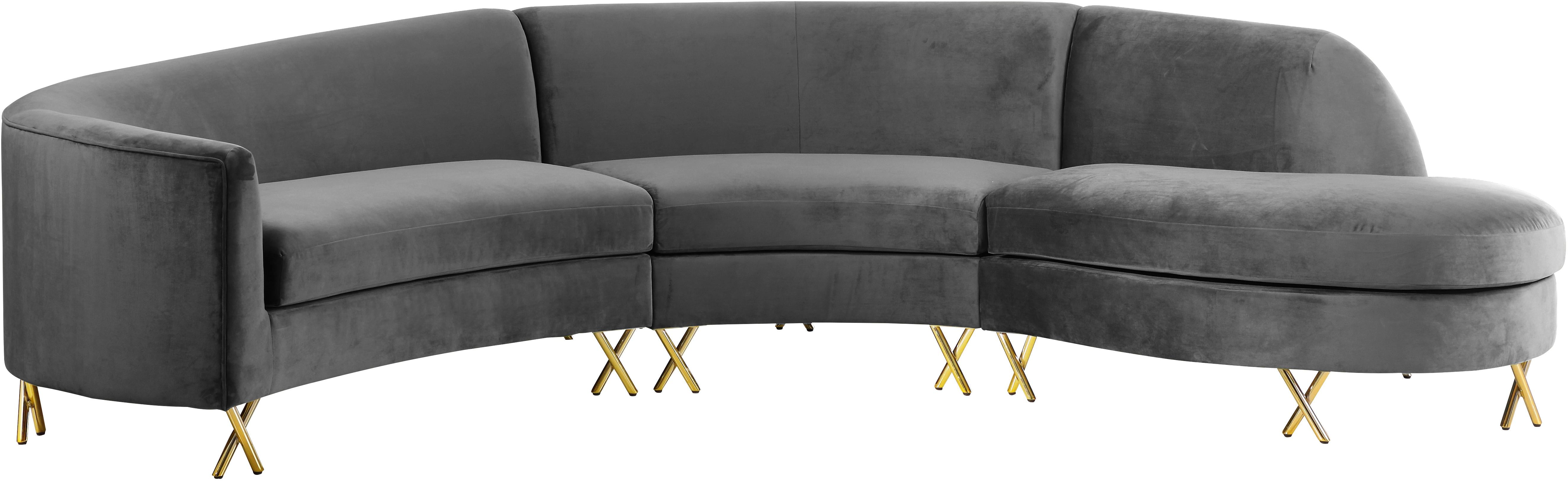 Serpentine Grey Velvet 3pc. Sectional - Luxury Home Furniture (MI)