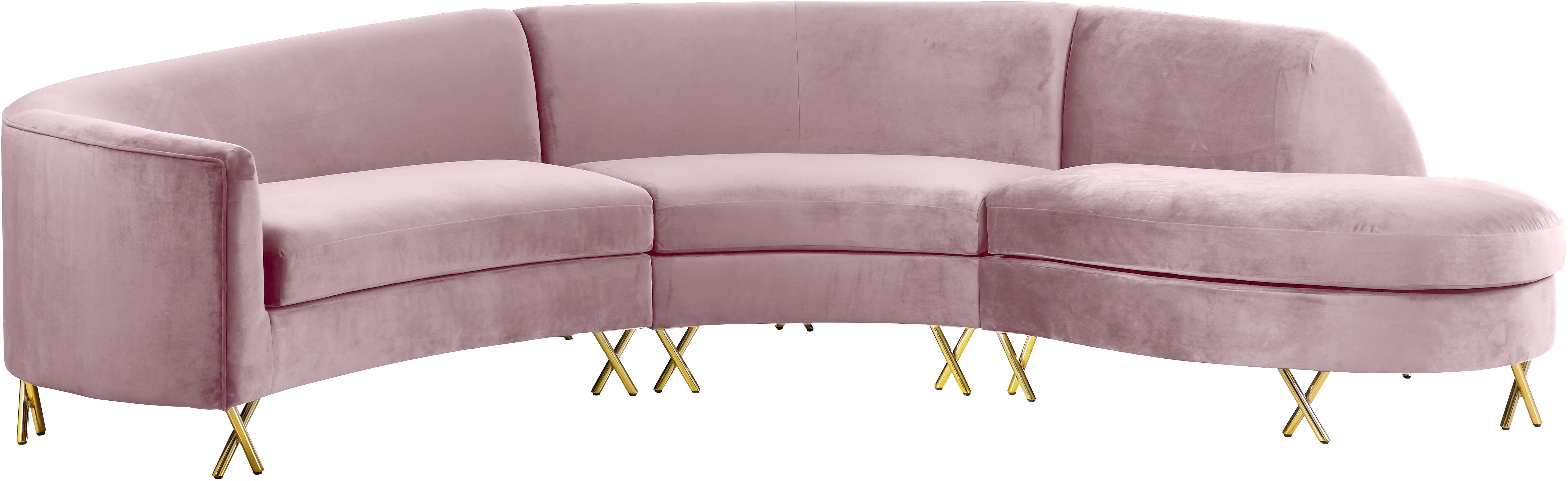 Serpentine Pink Velvet 3pc. Sectional - Luxury Home Furniture (MI)