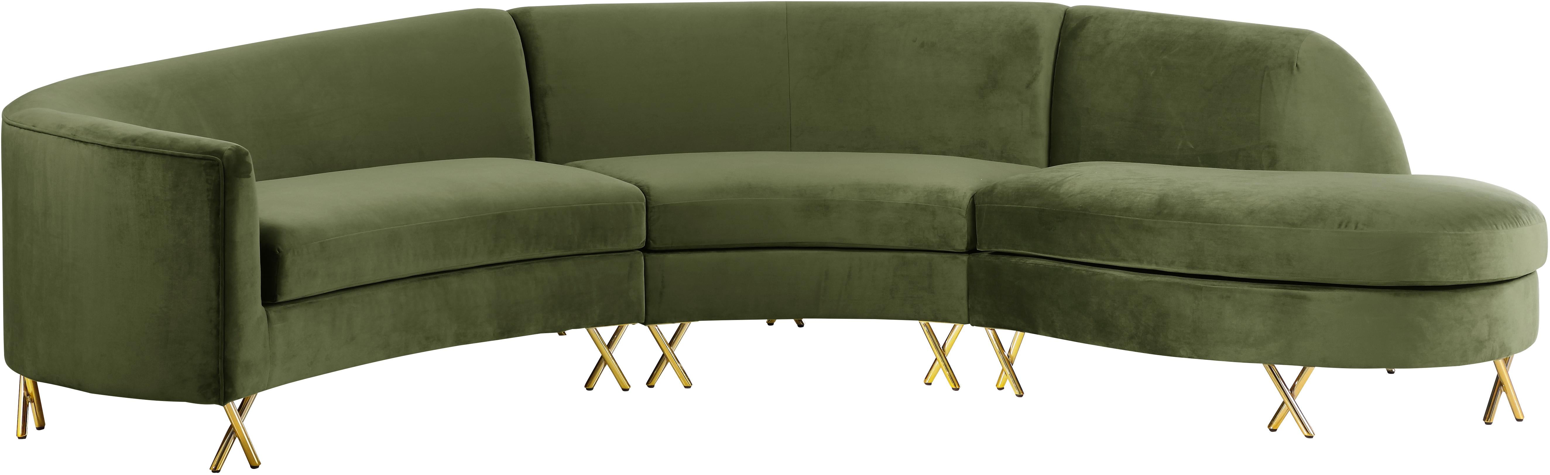 Serpentine Olive Velvet 3pc. Sectional - Luxury Home Furniture (MI)