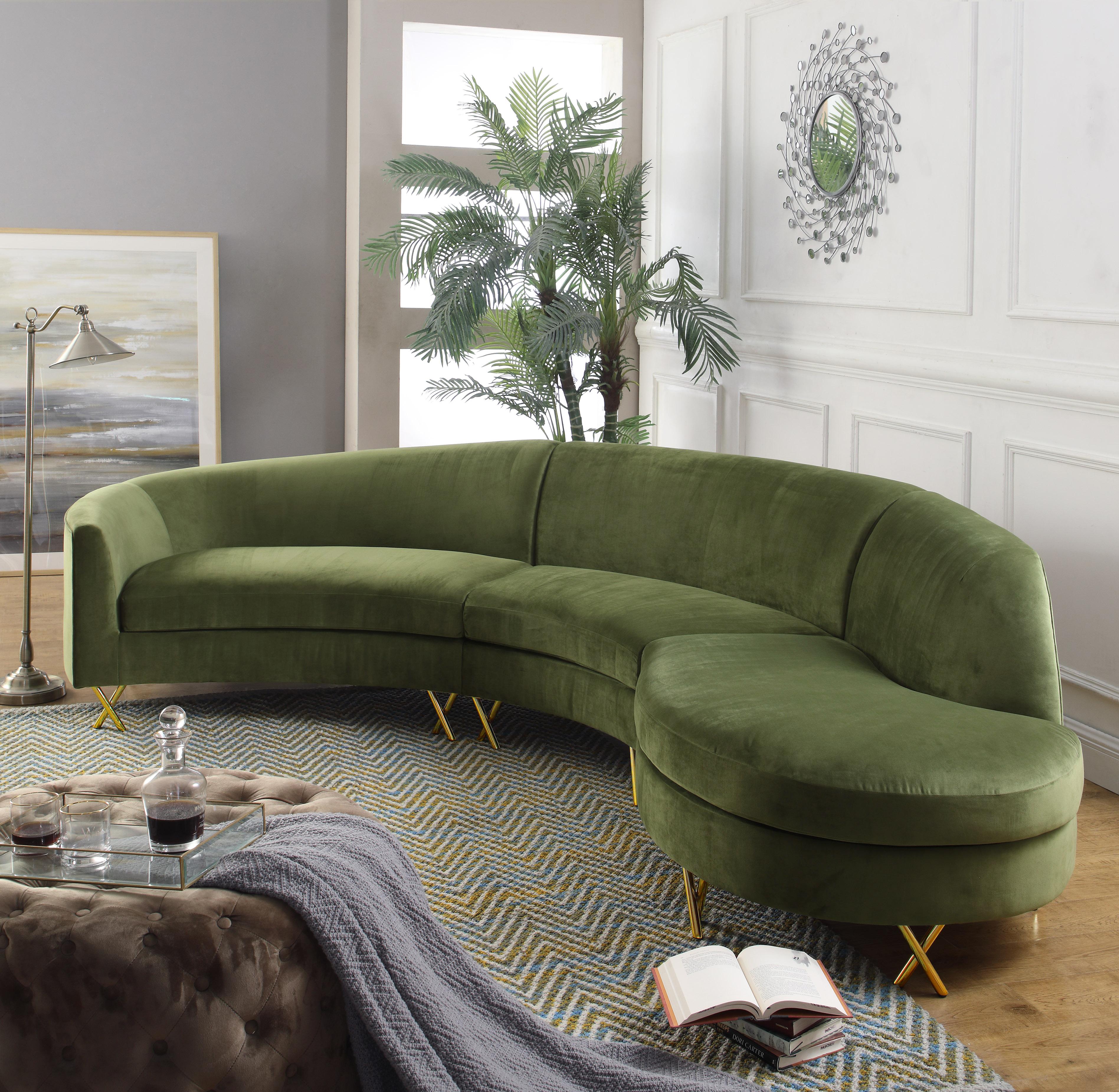 Serpentine Olive Velvet 3pc. Sectional - Luxury Home Furniture (MI)