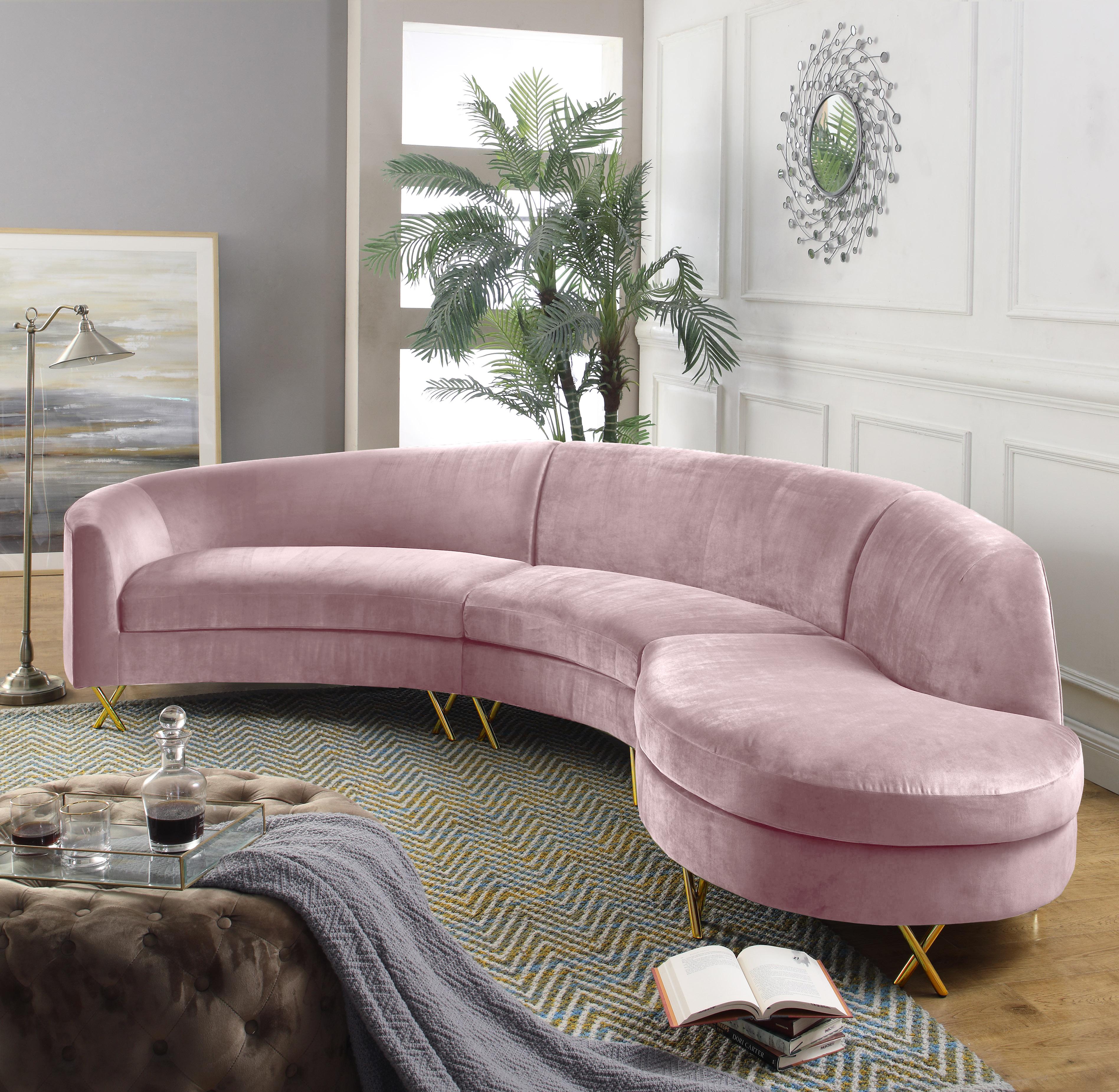 Serpentine Pink Velvet 3pc. Sectional - Luxury Home Furniture (MI)