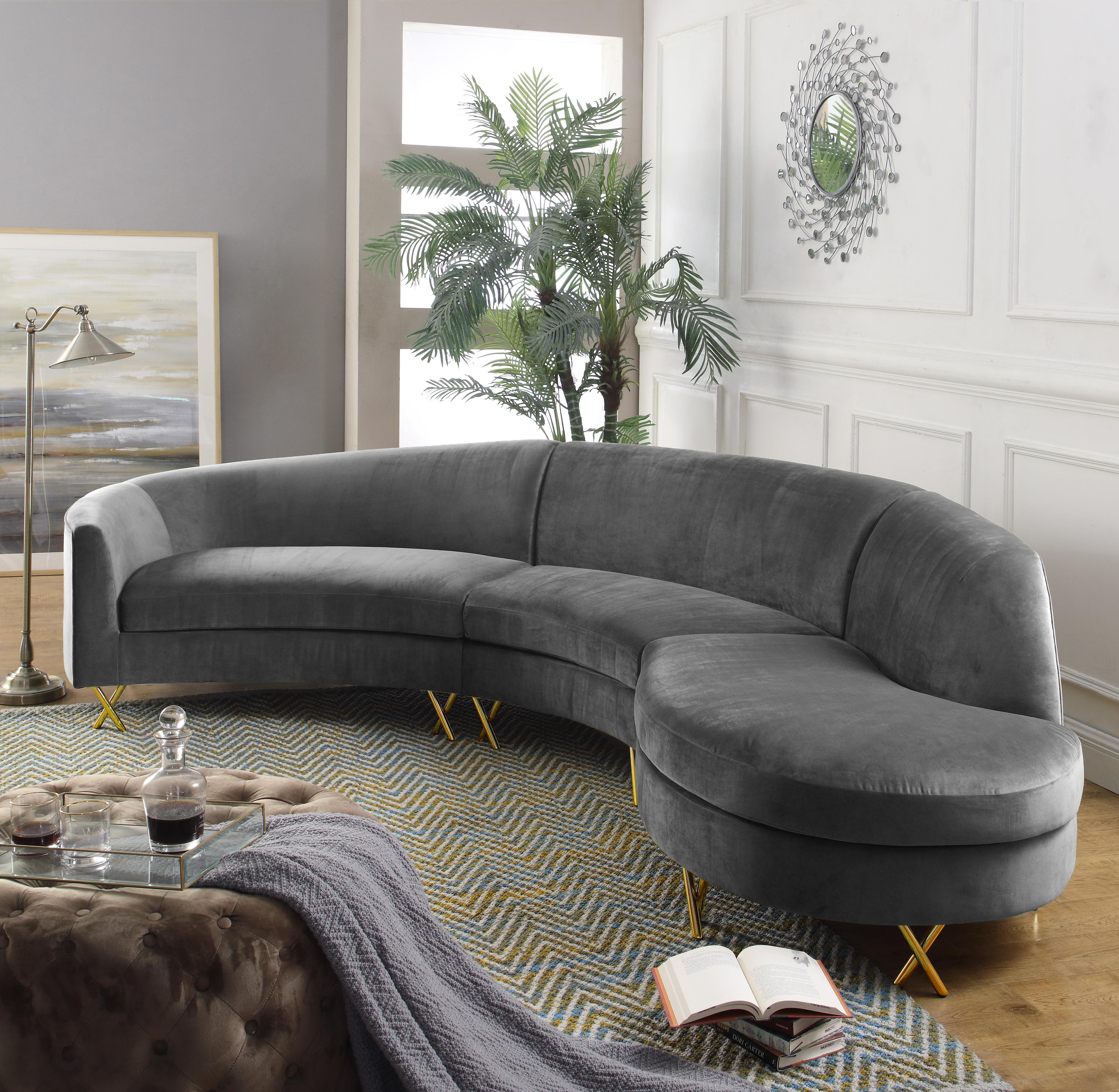 Serpentine Grey Velvet 3pc. Sectional - Luxury Home Furniture (MI)