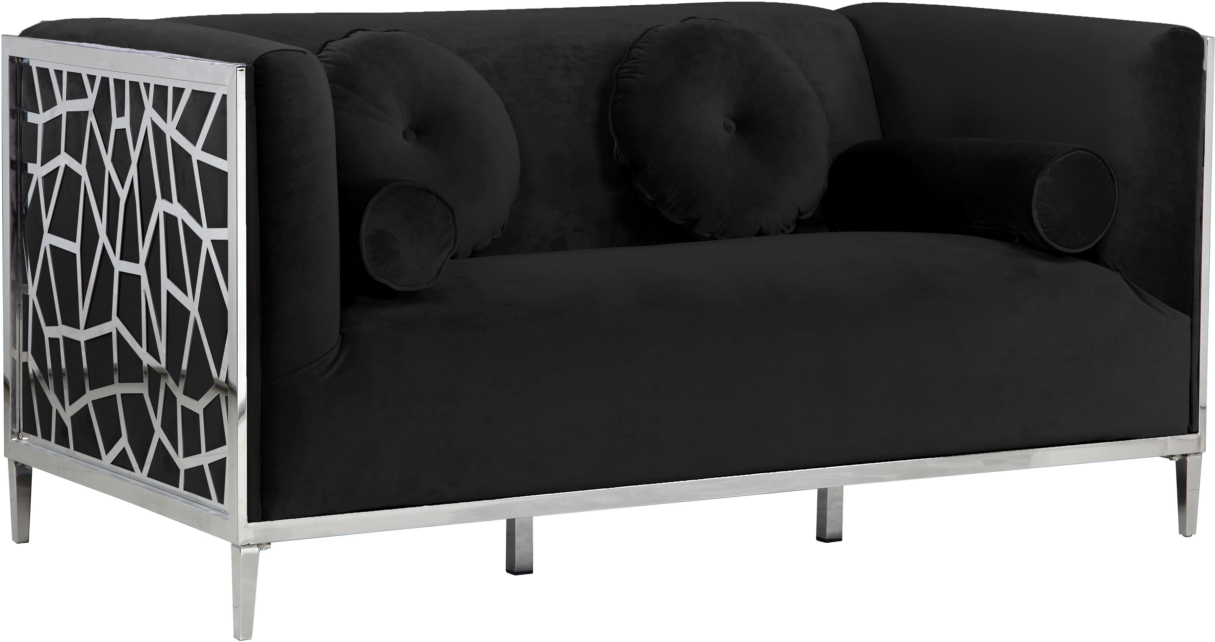Opal Black Velvet Loveseat - Luxury Home Furniture (MI)