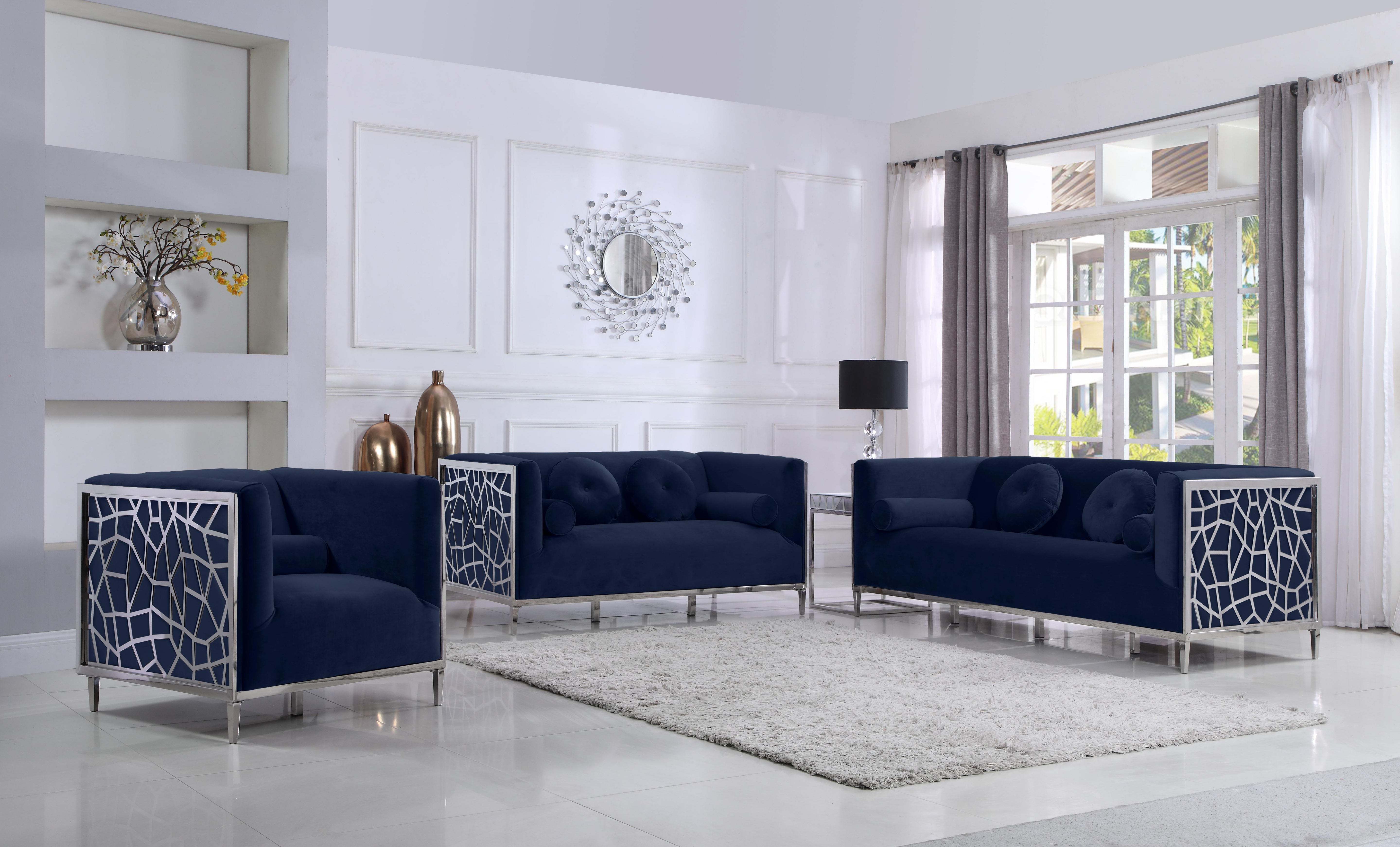 Opal Navy Velvet Loveseat - Luxury Home Furniture (MI)