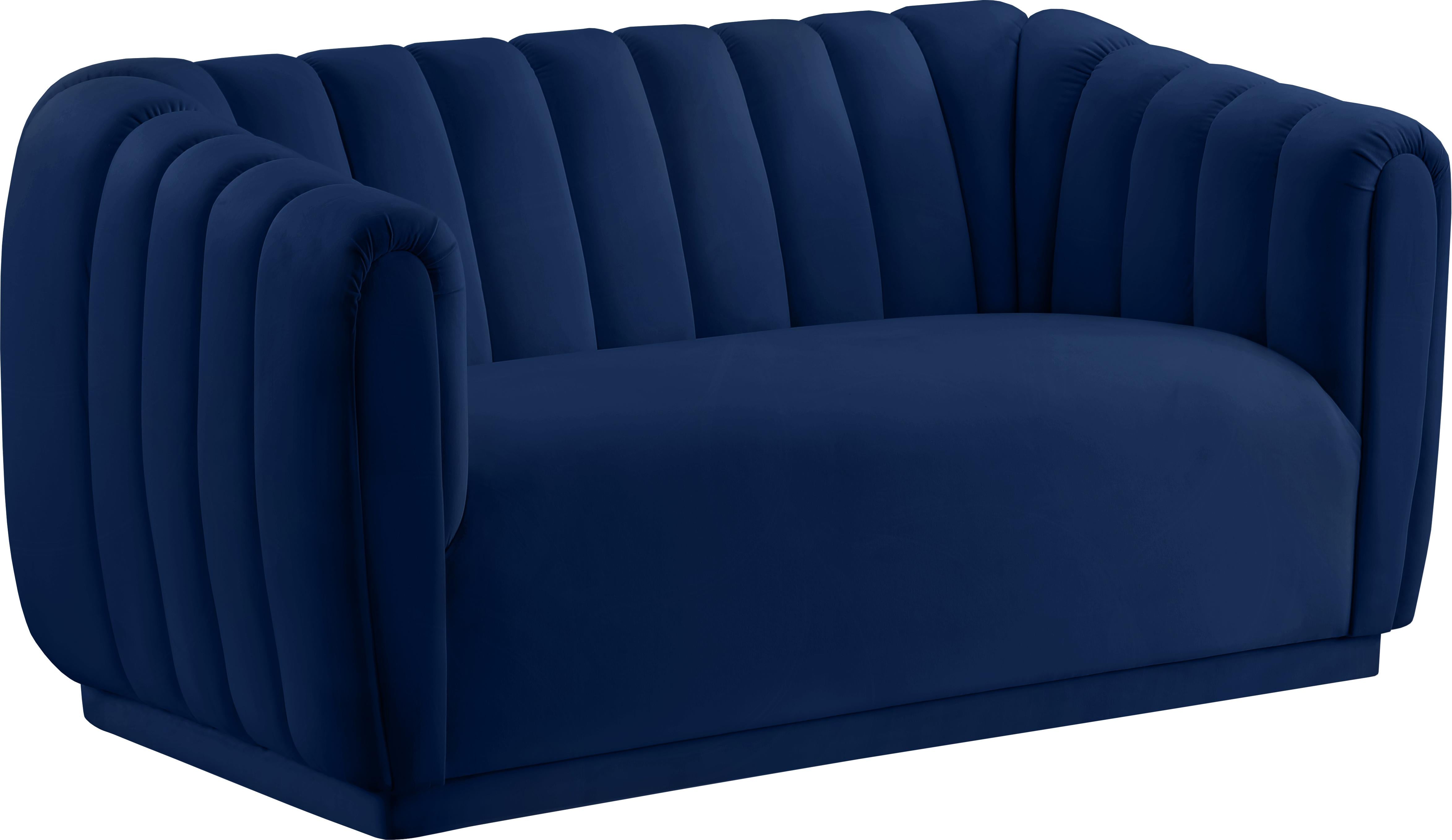 Dixie Navy Velvet Loveseat - Luxury Home Furniture (MI)
