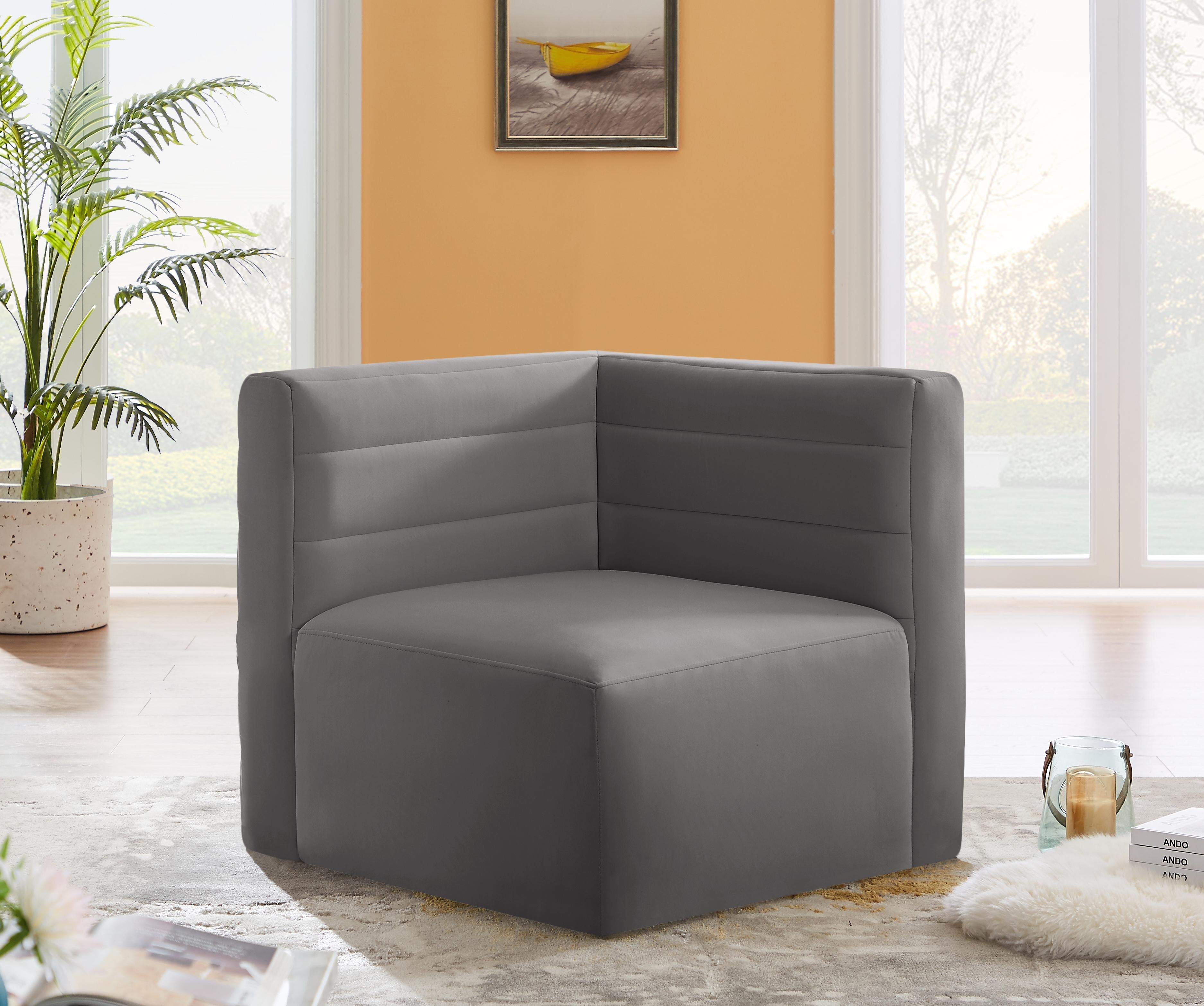 Quincy Grey Velvet Modular Corner Chair - Luxury Home Furniture (MI)