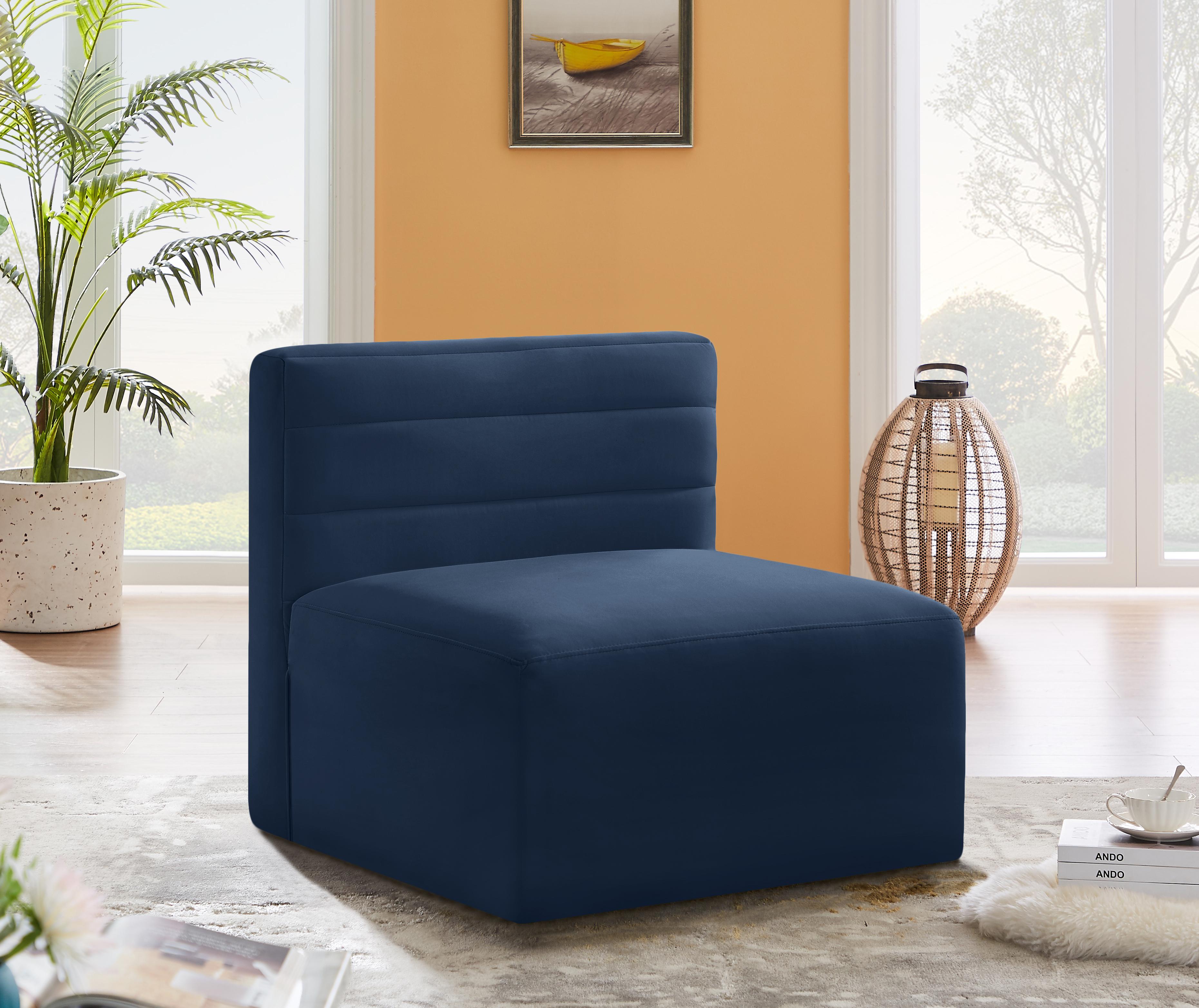 Quincy Navy Velvet Modular Armless Chair - Luxury Home Furniture (MI)